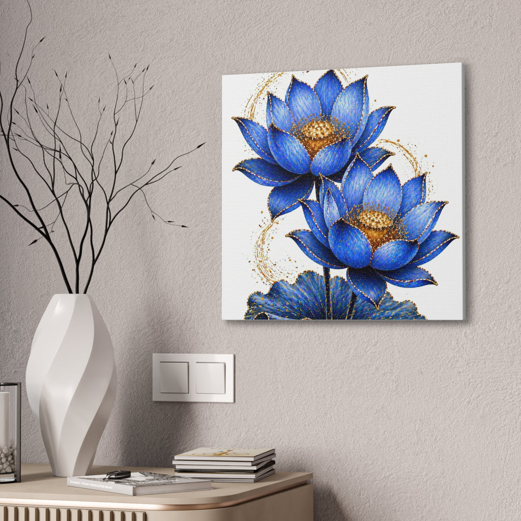 Blue Lotus Canvas Wall Art — Stretched 0.75" Botanical Print