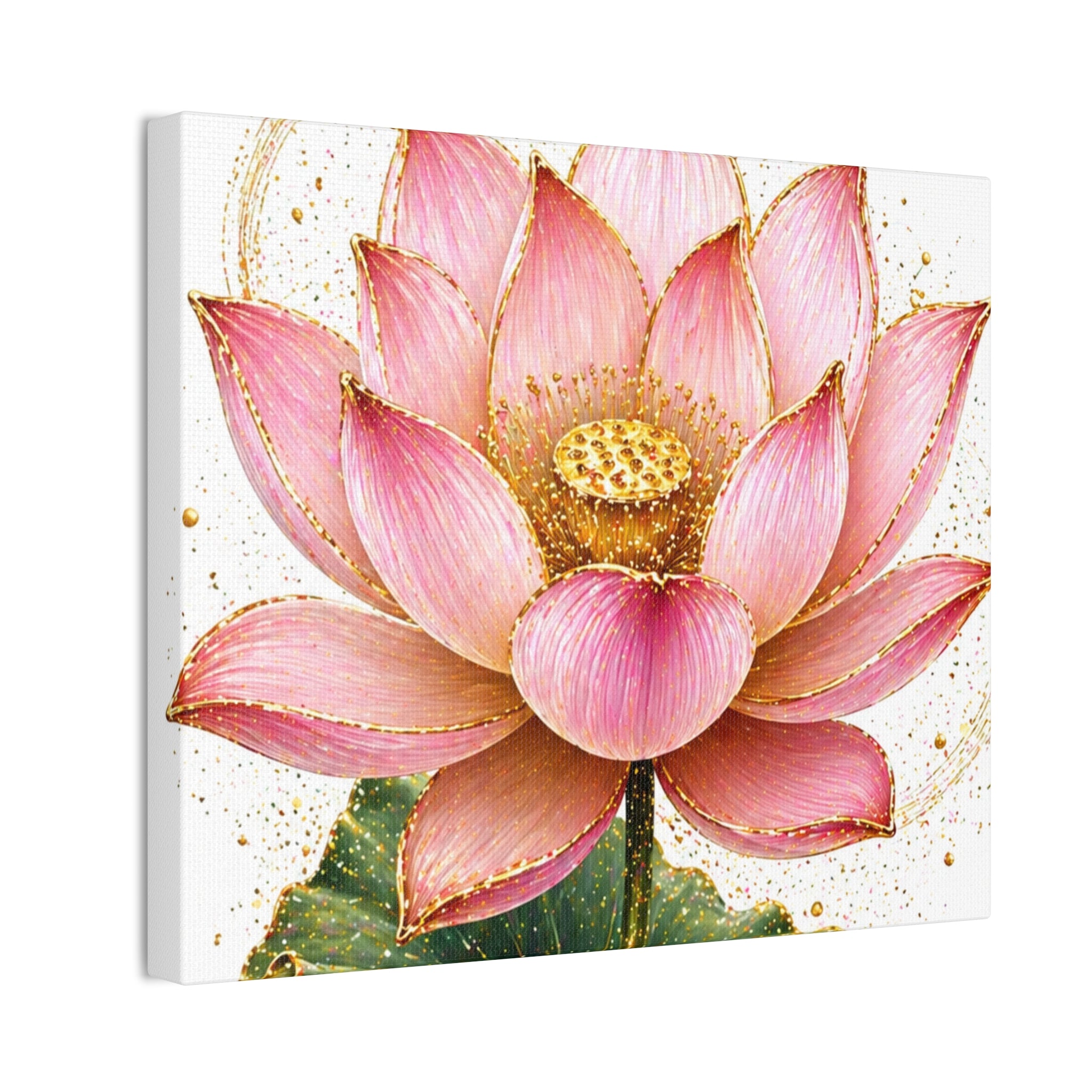Pink Lotus Canvas Wall Art — Stretched Floral Canvas Print