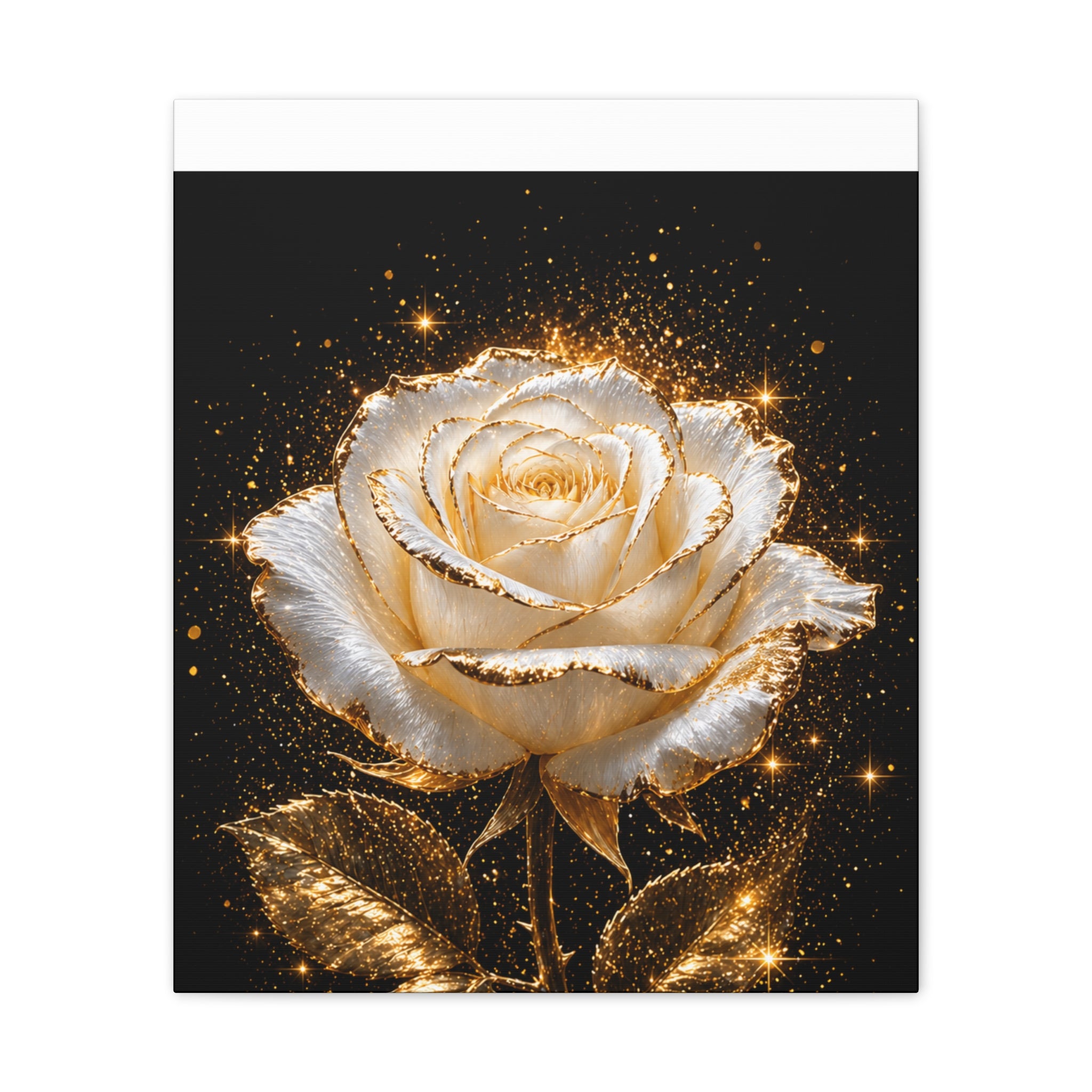 Golden Sparkle Rose Canvas Print — Glam Floral Wall Art