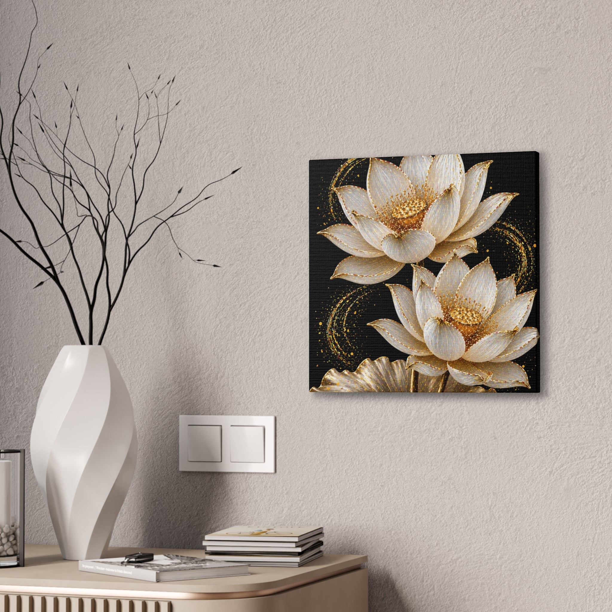 Golden Lotus Canvas Print — Elegant Floral Wall Art