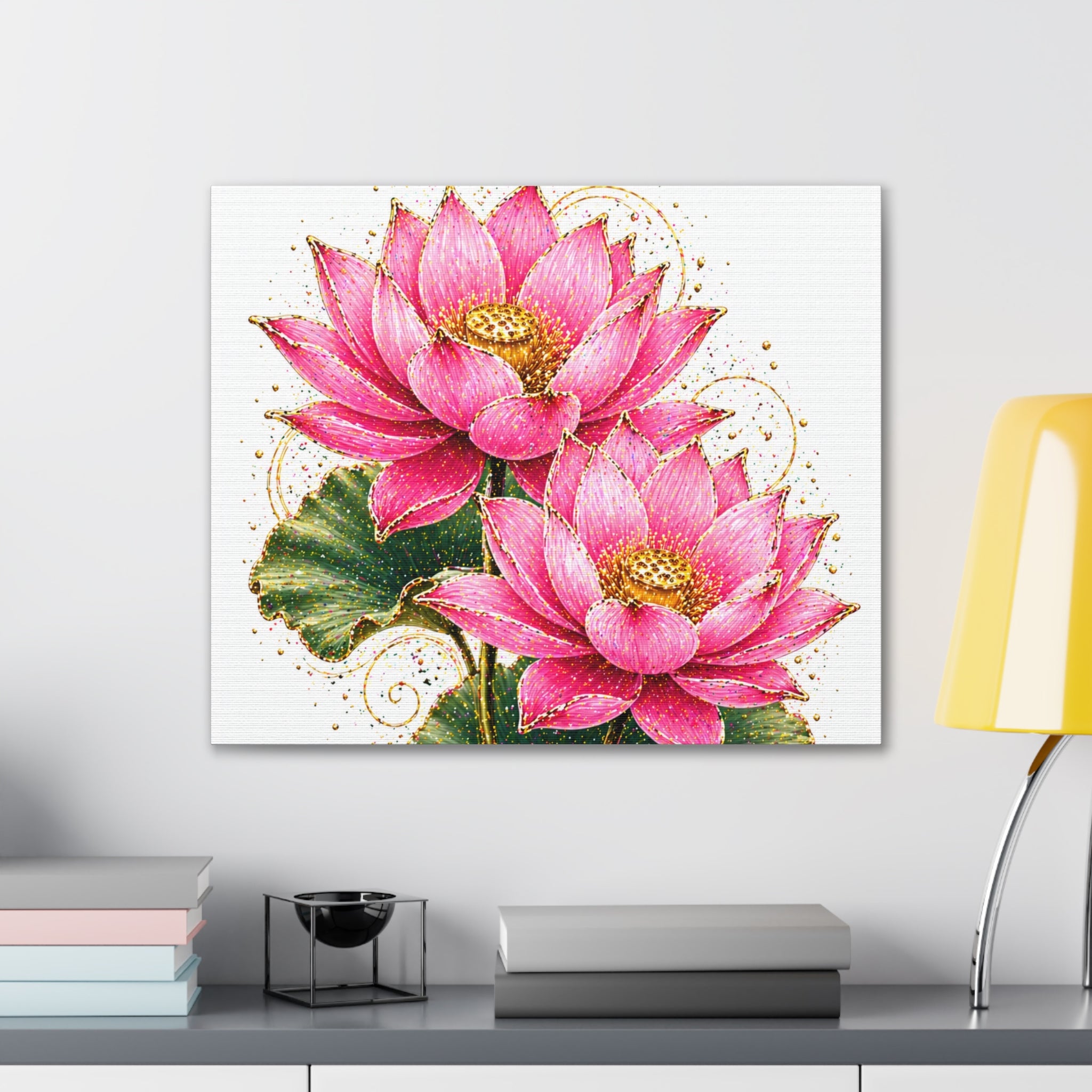 Pink Lotus Canvas Wall Art — Stretched Floral Canvas Print