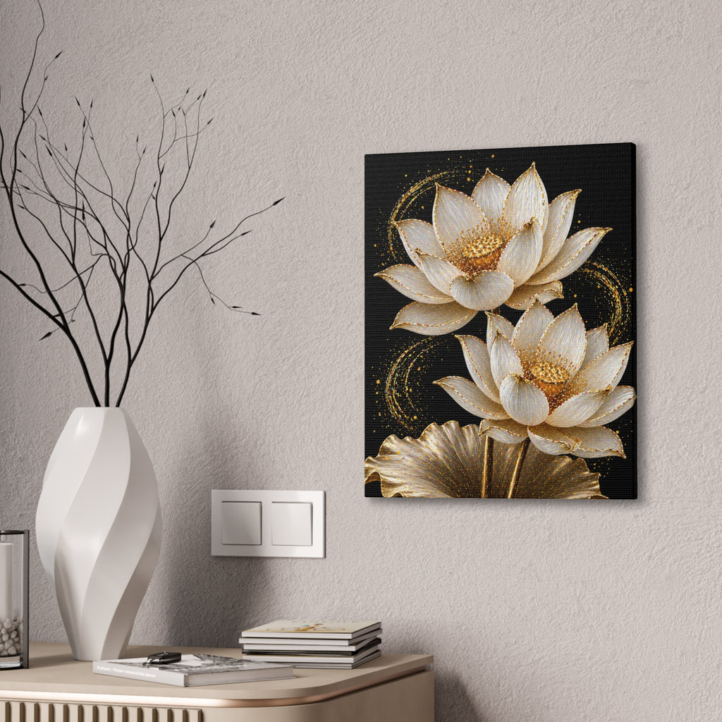 Golden Lotus Canvas Print — Elegant Floral Wall Art