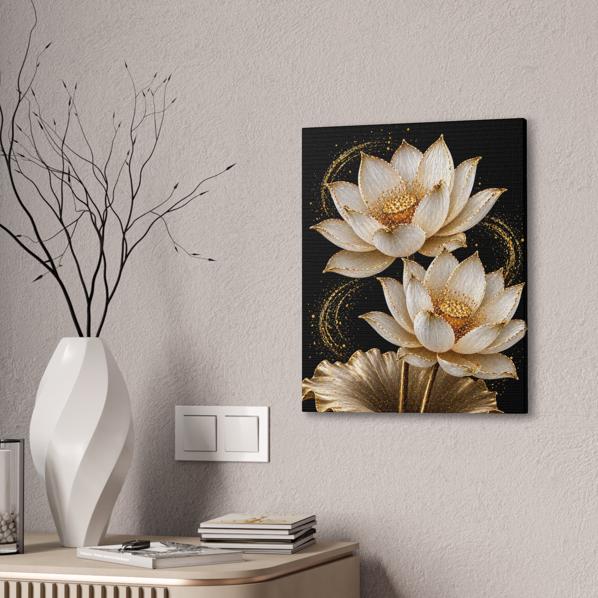 Golden Lotus Canvas Print — Elegant Floral Wall Art