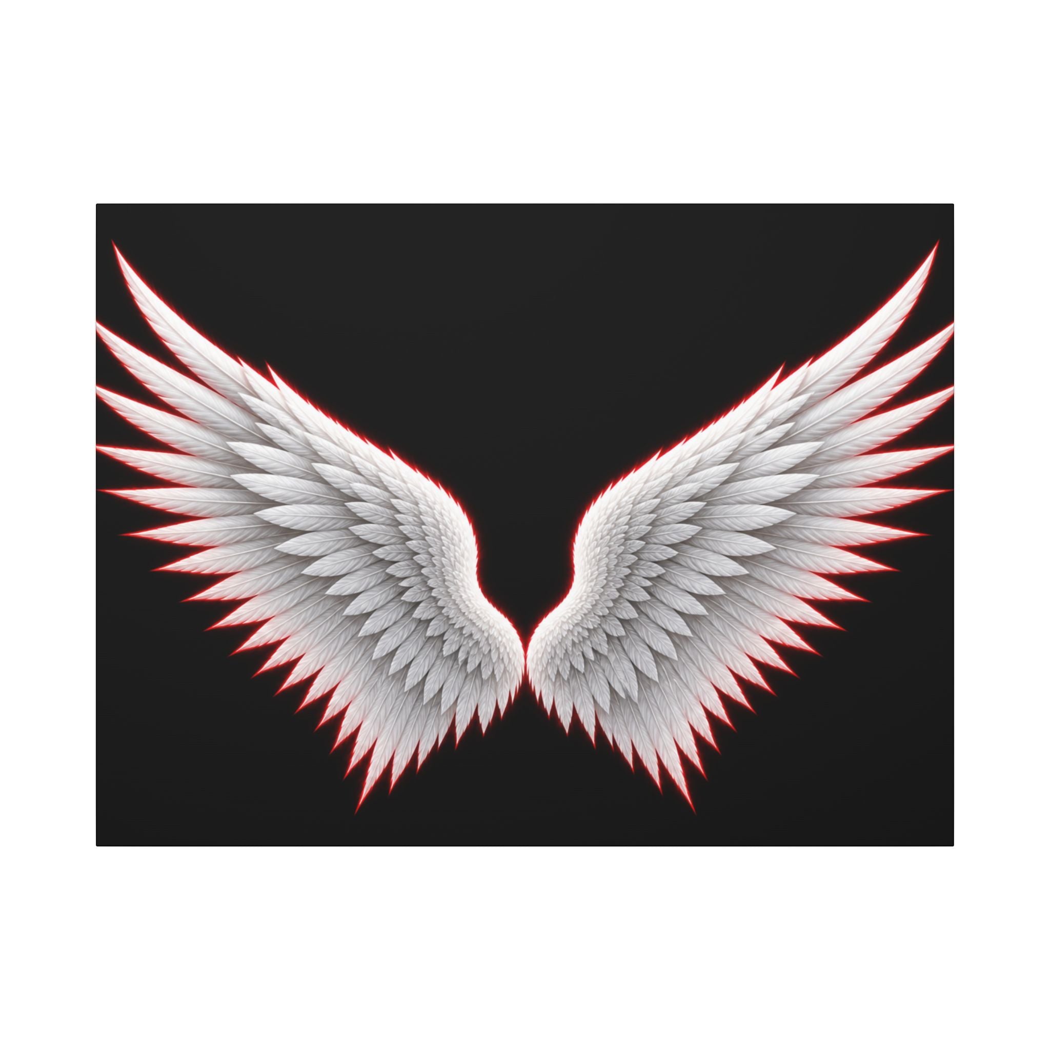 Angel Wings Wall Art Canvas — White Feather Wings on Black Matte Stretched Canvas
