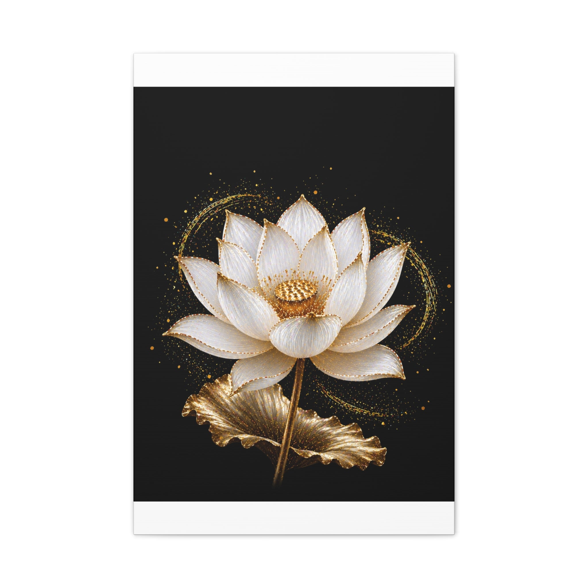 Gold Lotus Canvas Wall Art - Stretched Canvas Floral Print