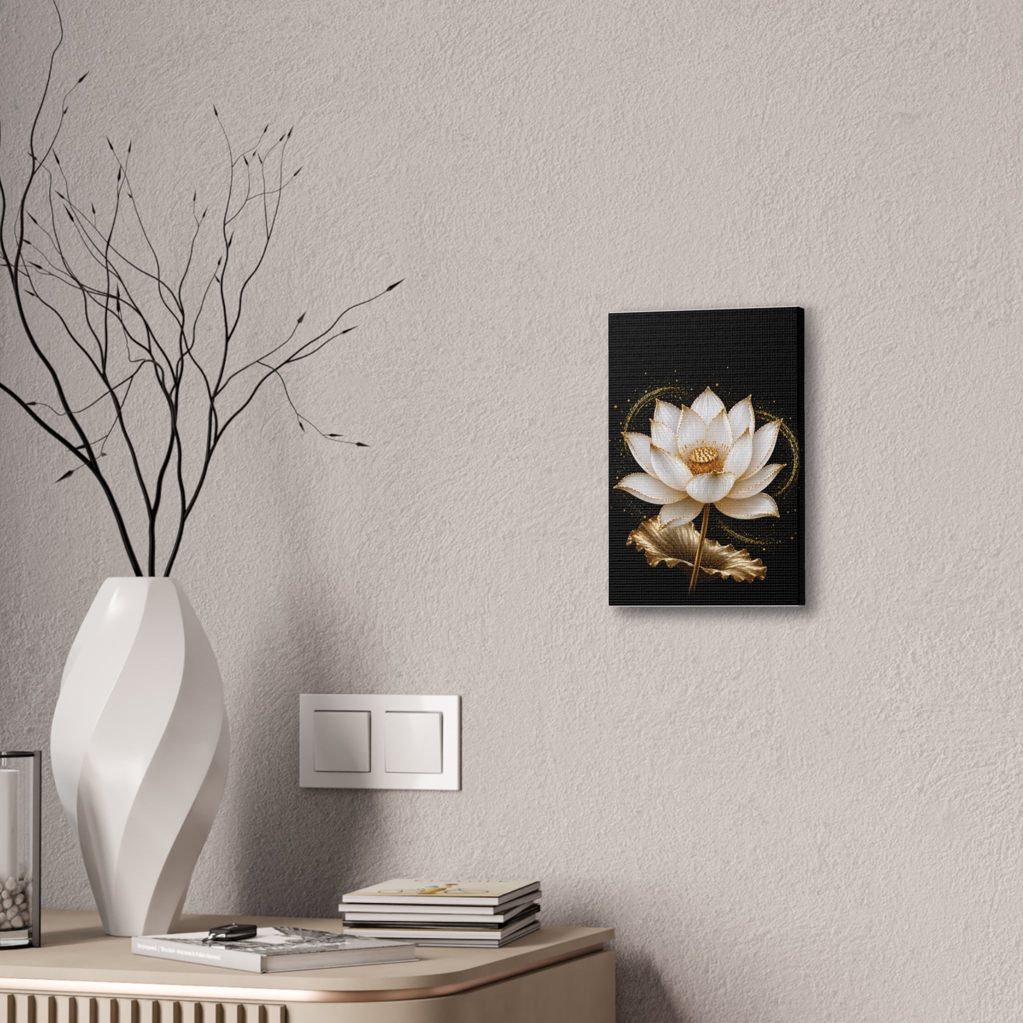 Gold Lotus Canvas Wall Art - Stretched Canvas Floral Print