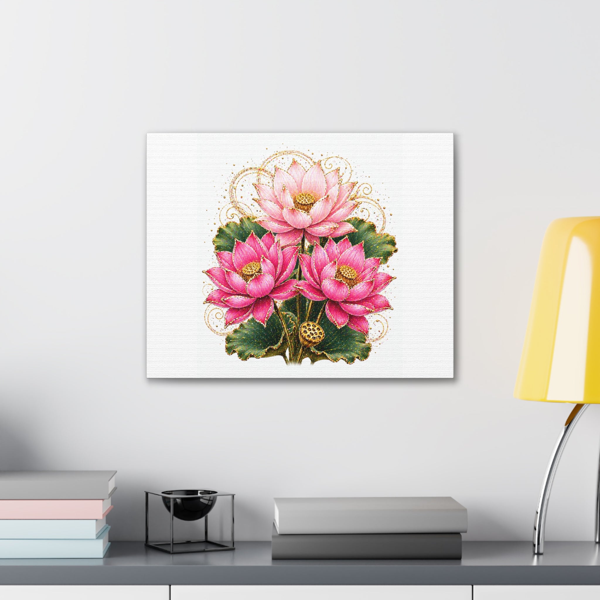 Lotus Floral Canvas Wall Art — Pink Lotus Stretched Canvas Print