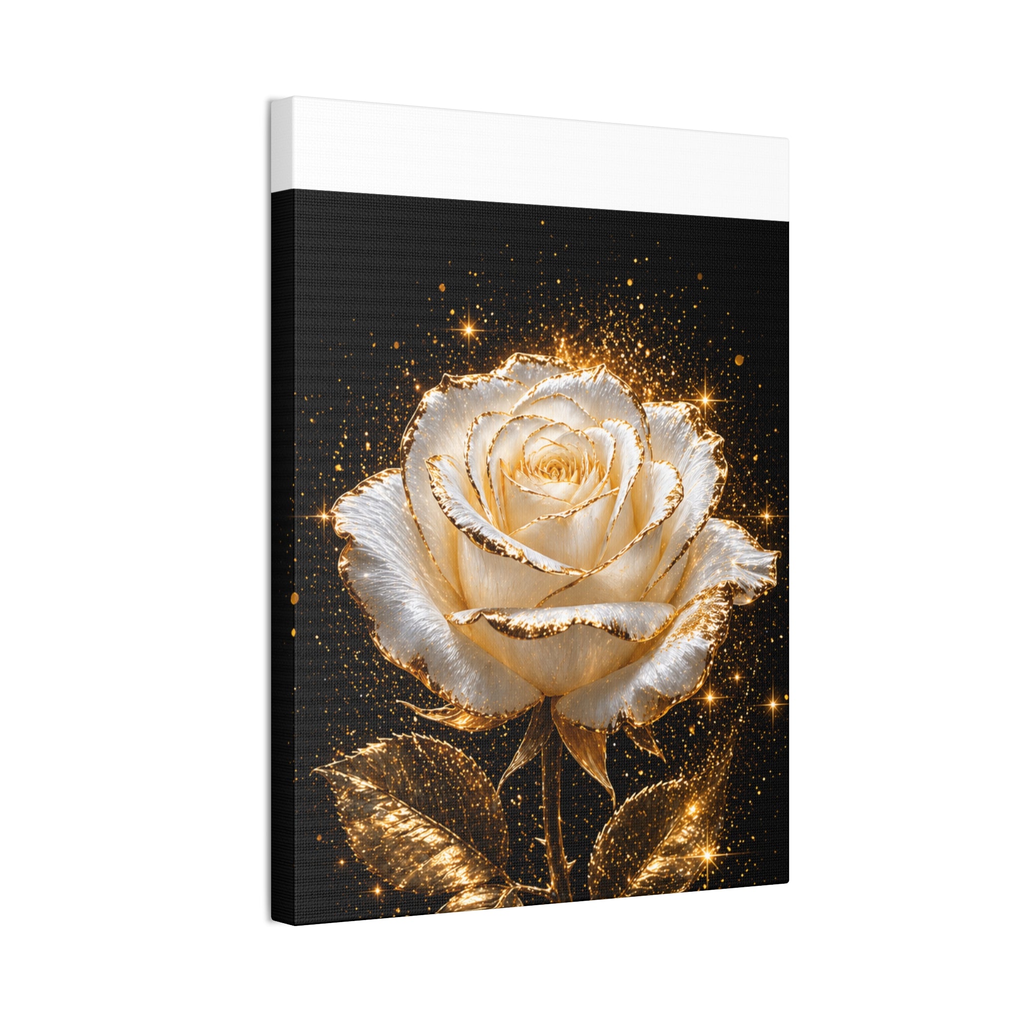 Golden Sparkle Rose Canvas Print — Glam Floral Wall Art