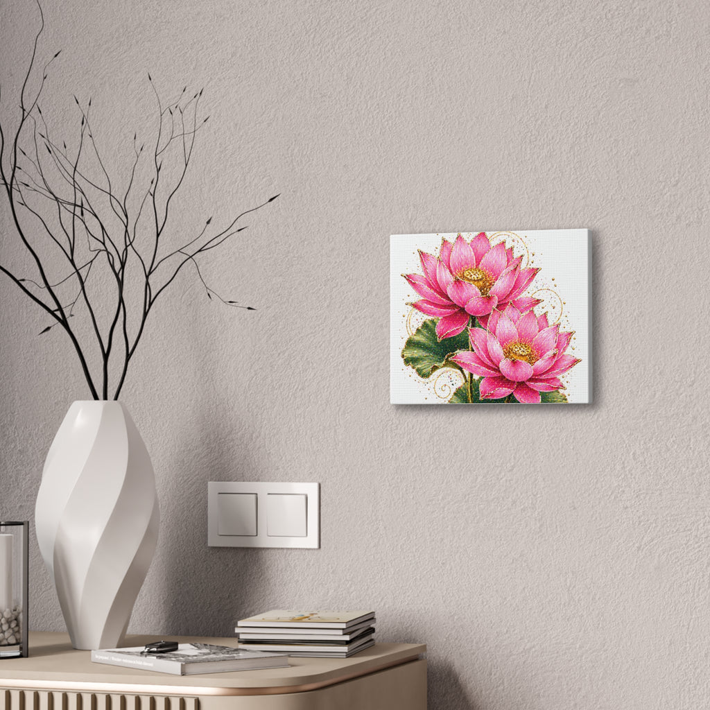 Pink Lotus Canvas Wall Art — Stretched Floral Canvas Print