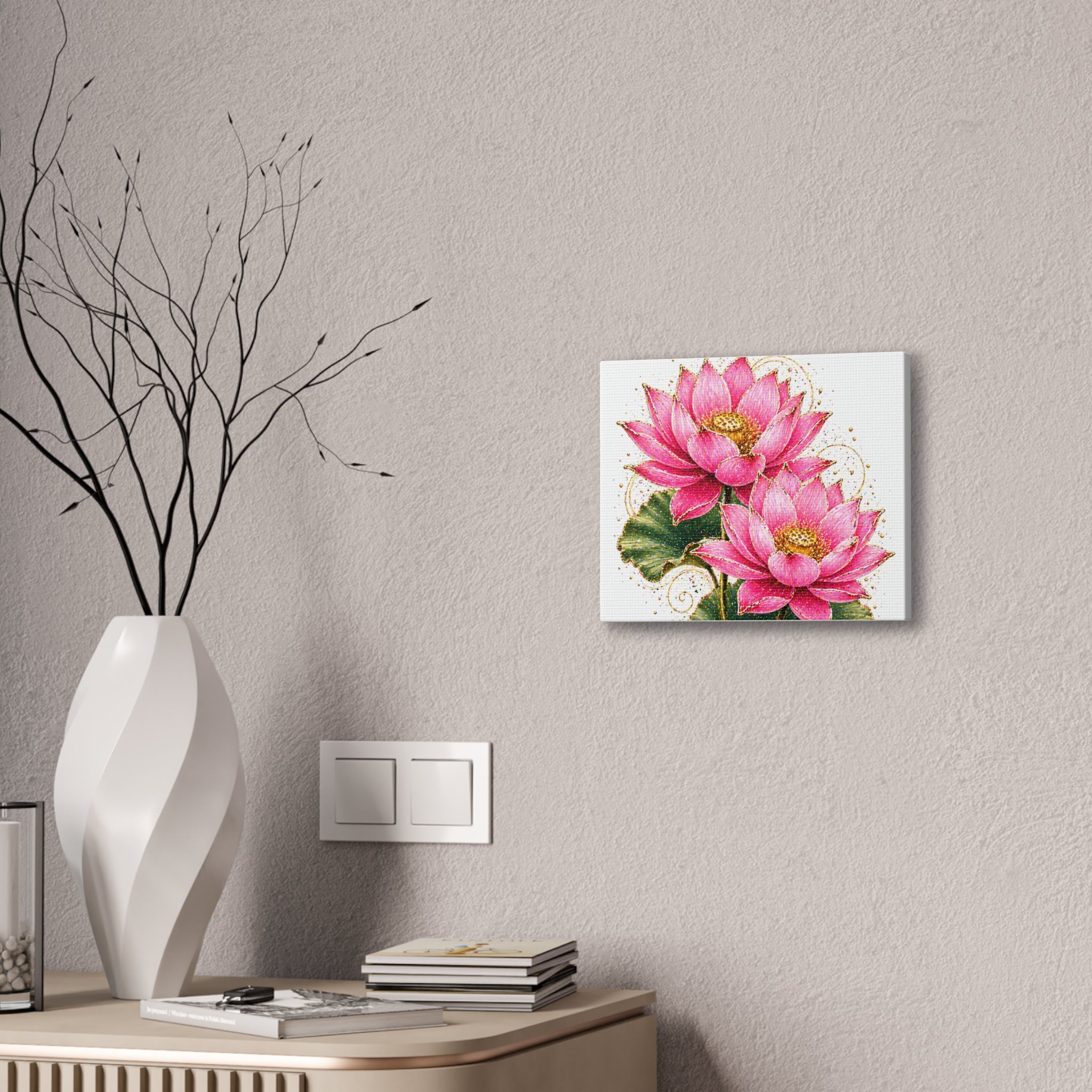 Pink Lotus Canvas Wall Art — Stretched Floral Canvas Print