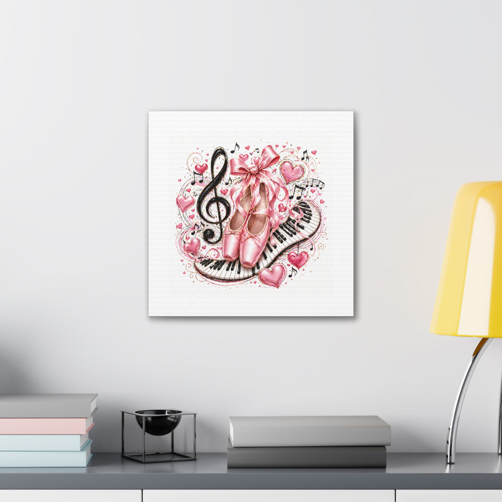 Ballet & Music Canvas Art — Pink Pointe Shoes, Piano Keys & Treble Clef Wall Decor
