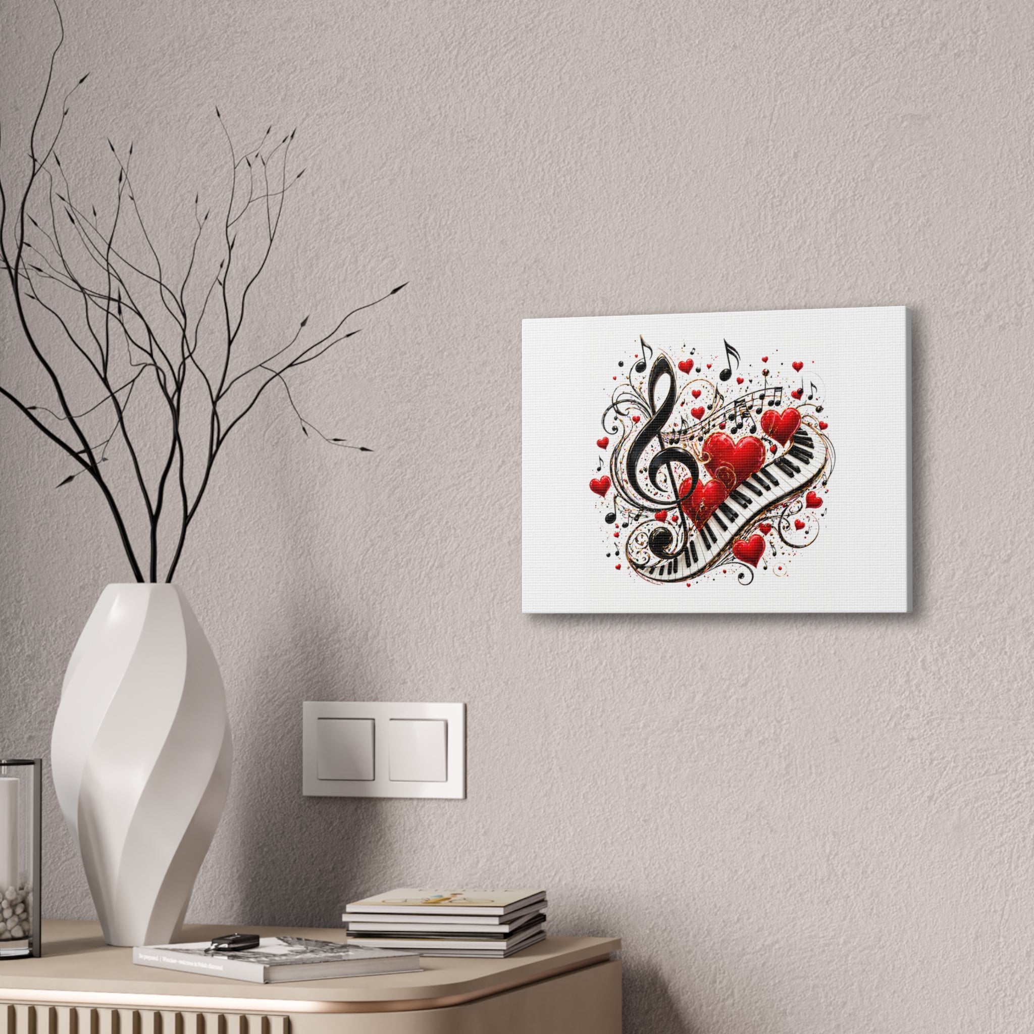 Canvas Print - Musical Hearts Treble Clef & Piano Wall Art (Valentine Music Gift)