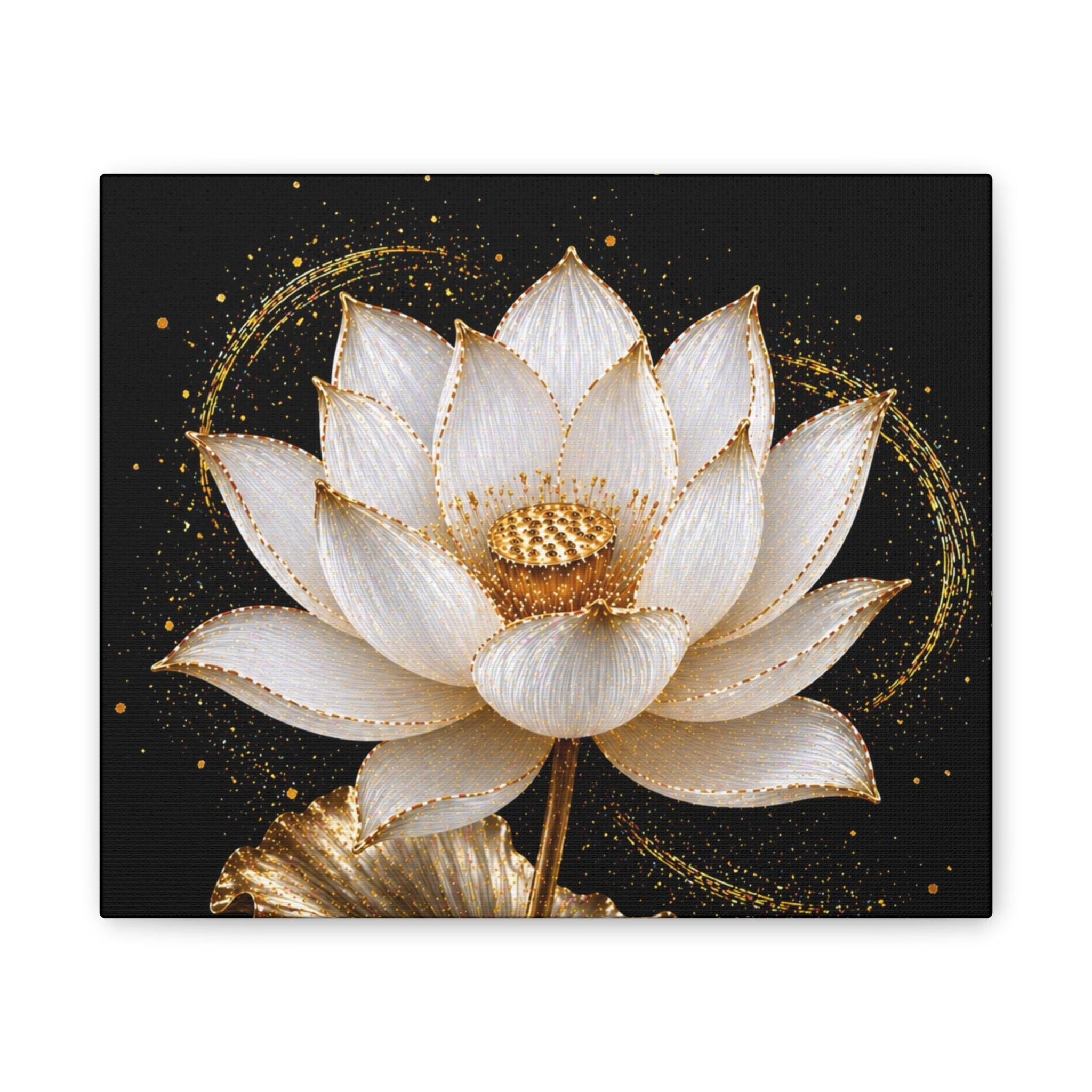 Gold Lotus Canvas Wall Art - Stretched Canvas Floral Print