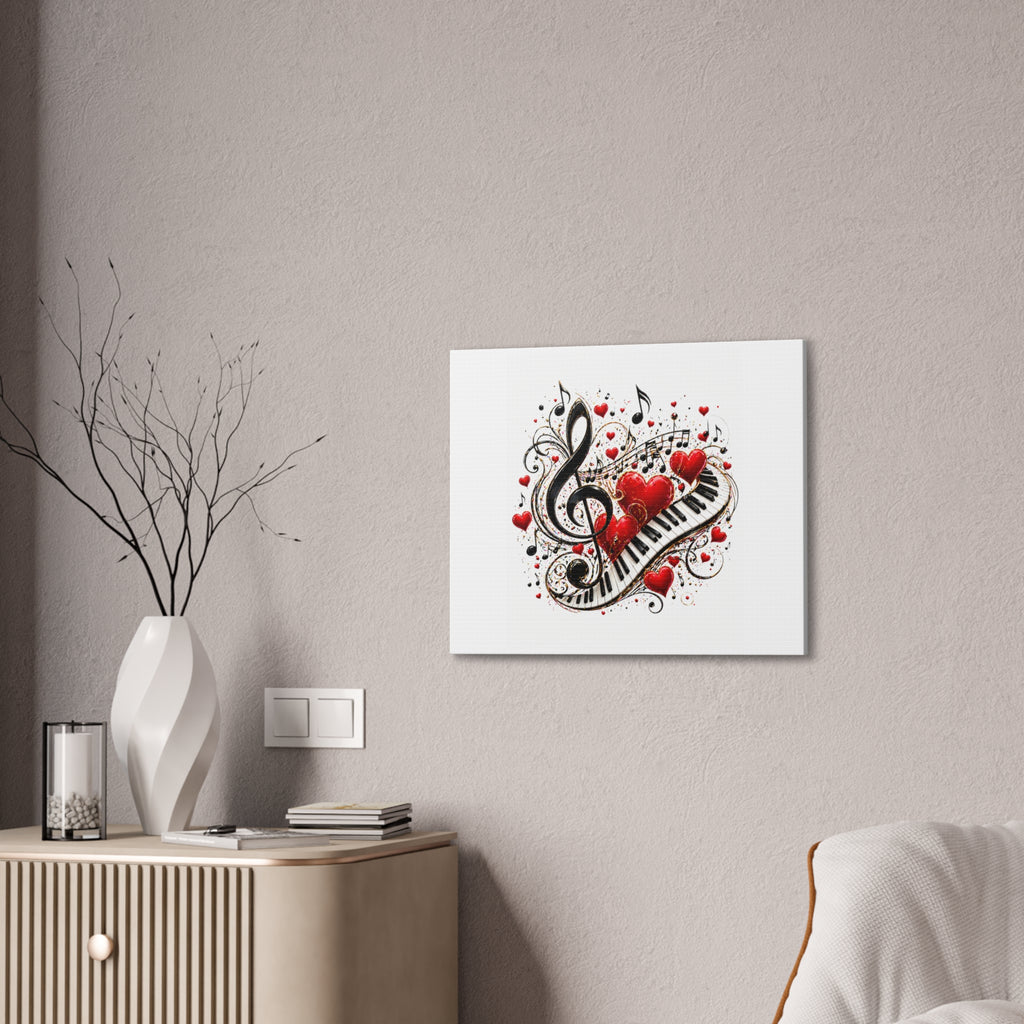 Canvas Print - Musical Hearts Treble Clef & Piano Wall Art (Valentine Music Gift)