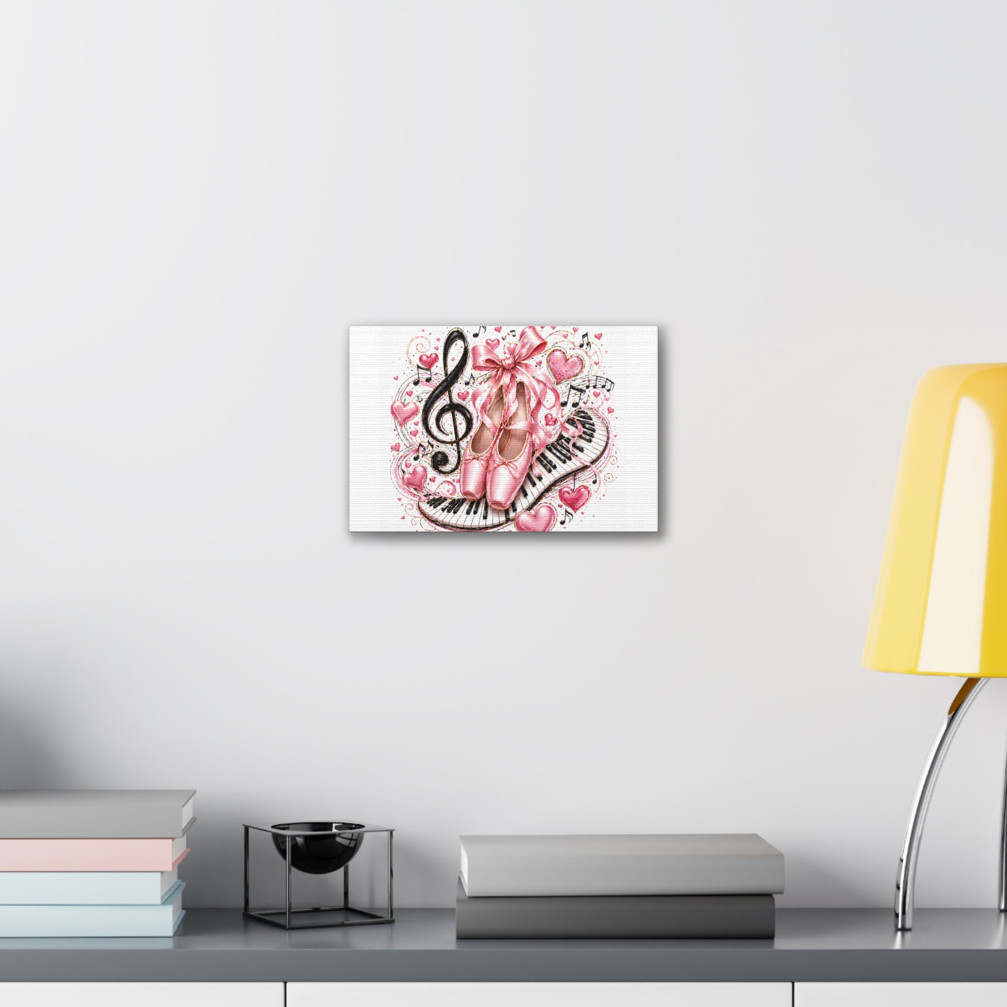 Ballet & Music Canvas Art — Pink Pointe Shoes, Piano Keys & Treble Clef Wall Decor