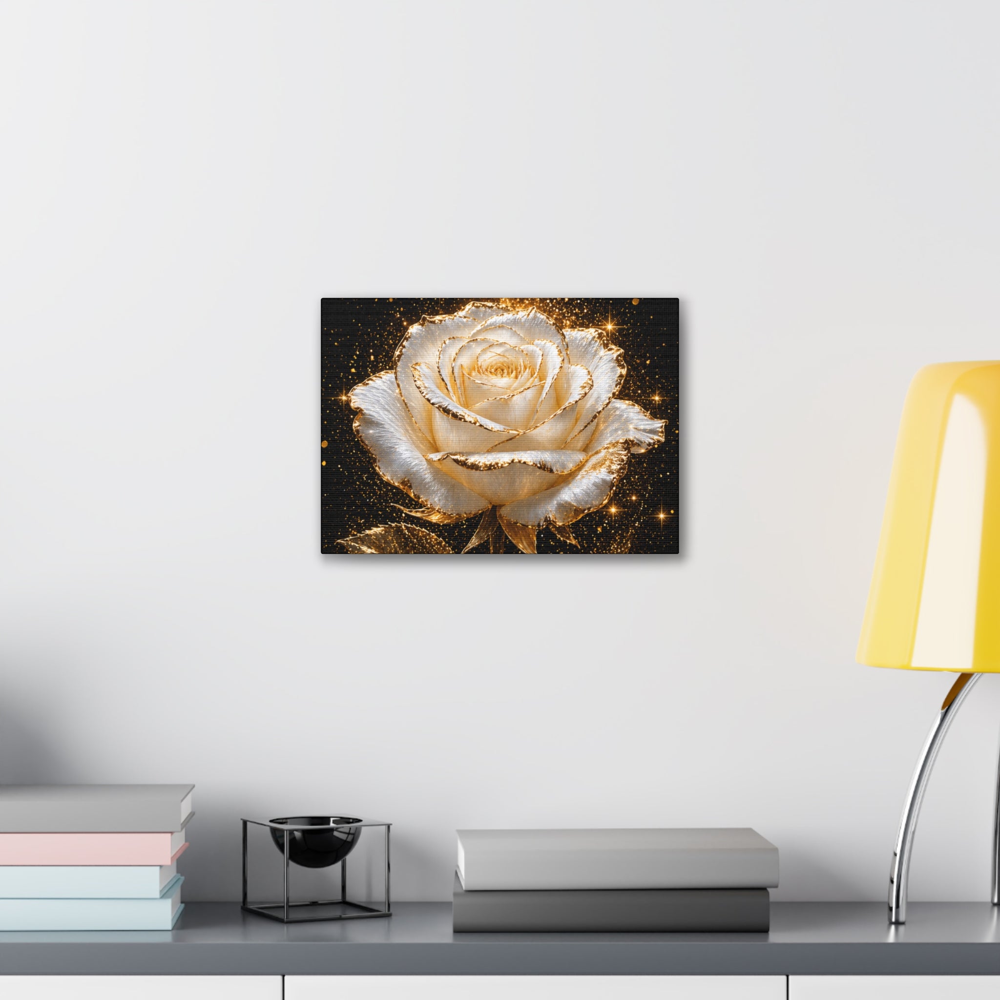 Golden Sparkle Rose Canvas Print — Glam Floral Wall Art