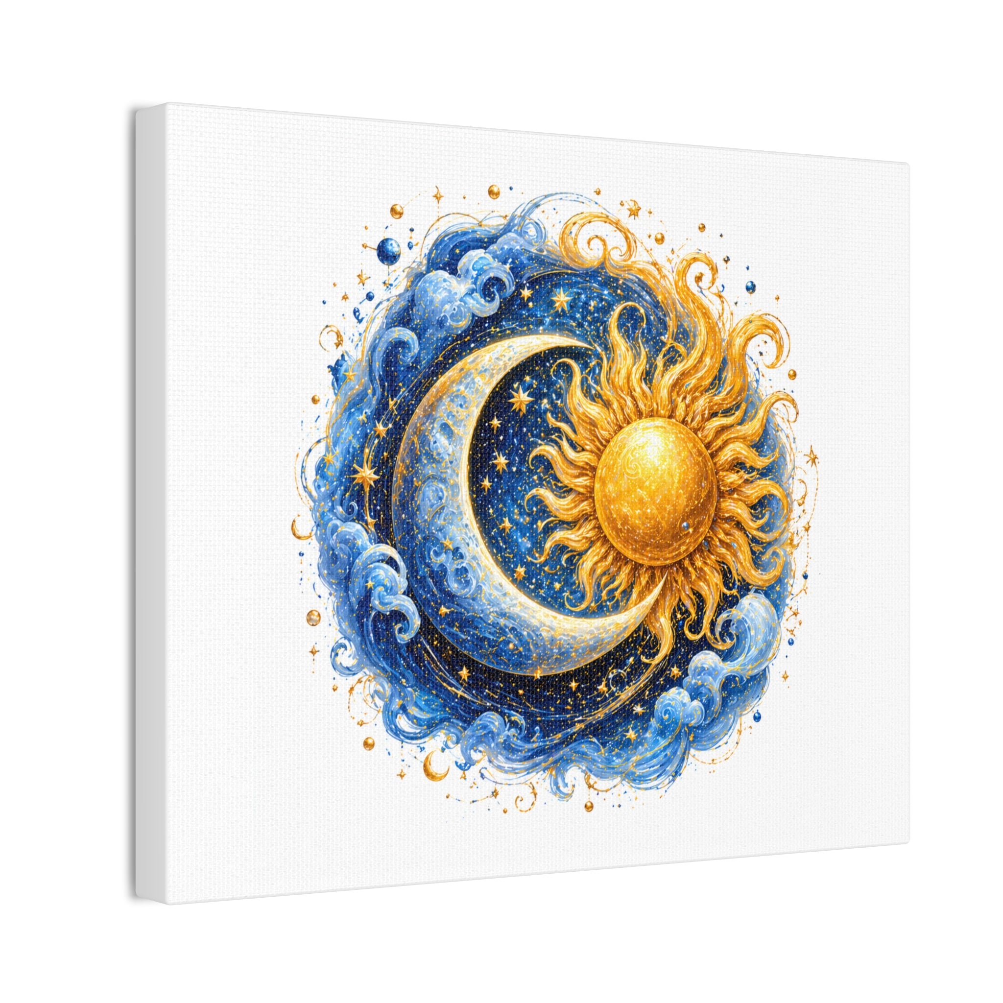 Sun and Moon Wall Art Canvas — Celestial Sun & Crescent Moon Stretched Canvas