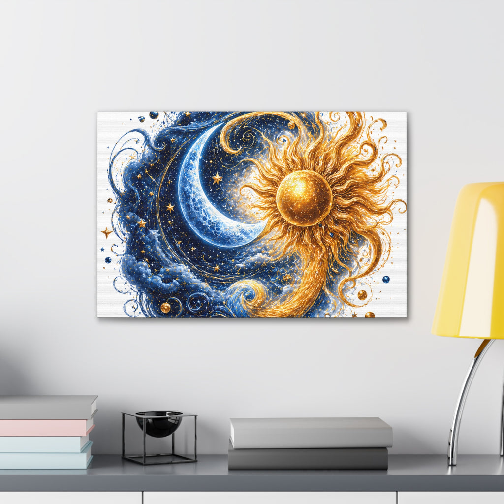 Sun and Moon Wall Art Canvas - Cosmic Celestial Painting