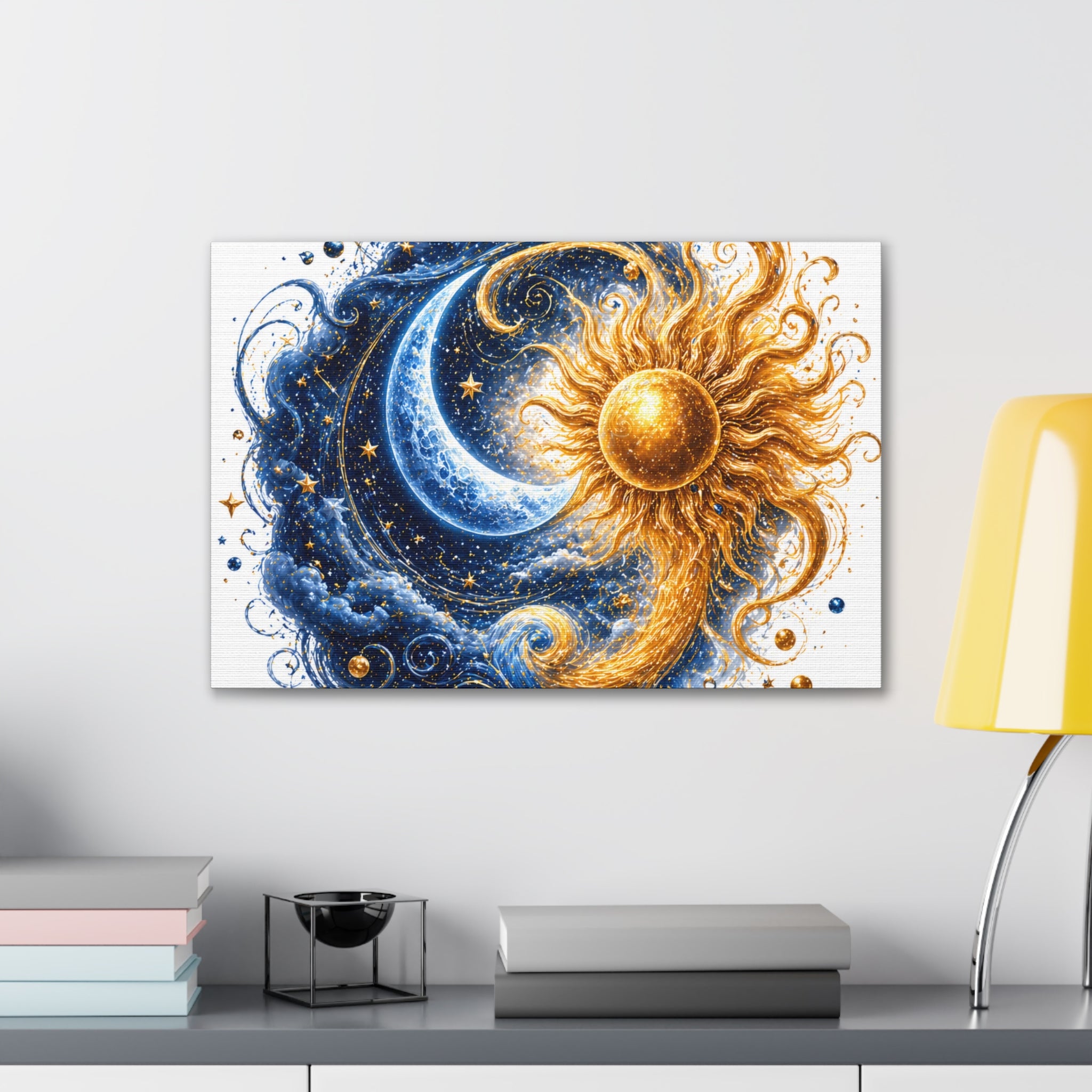 Sun and Moon Wall Art Canvas - Cosmic Celestial Painting