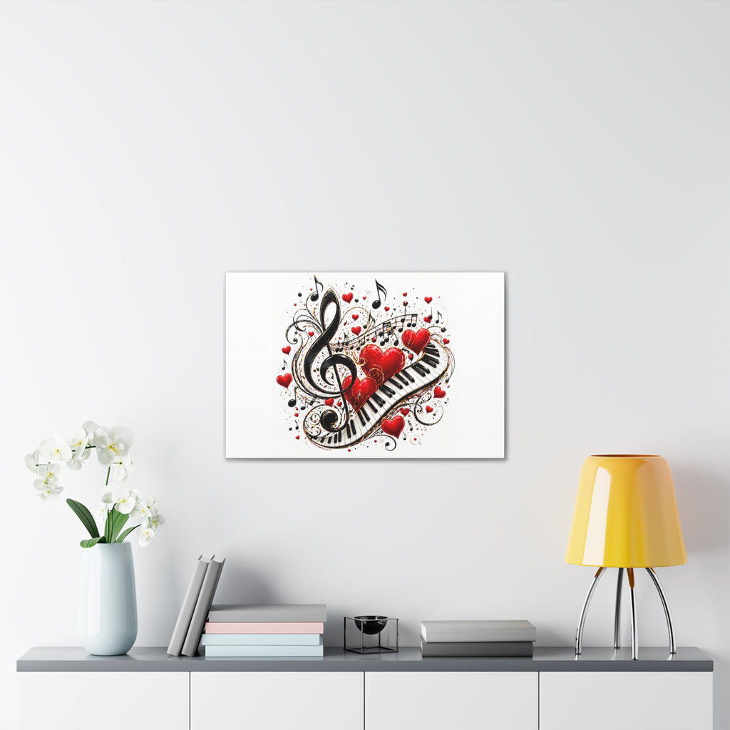 Canvas Print - Musical Hearts Treble Clef & Piano Wall Art (Valentine Music Gift)