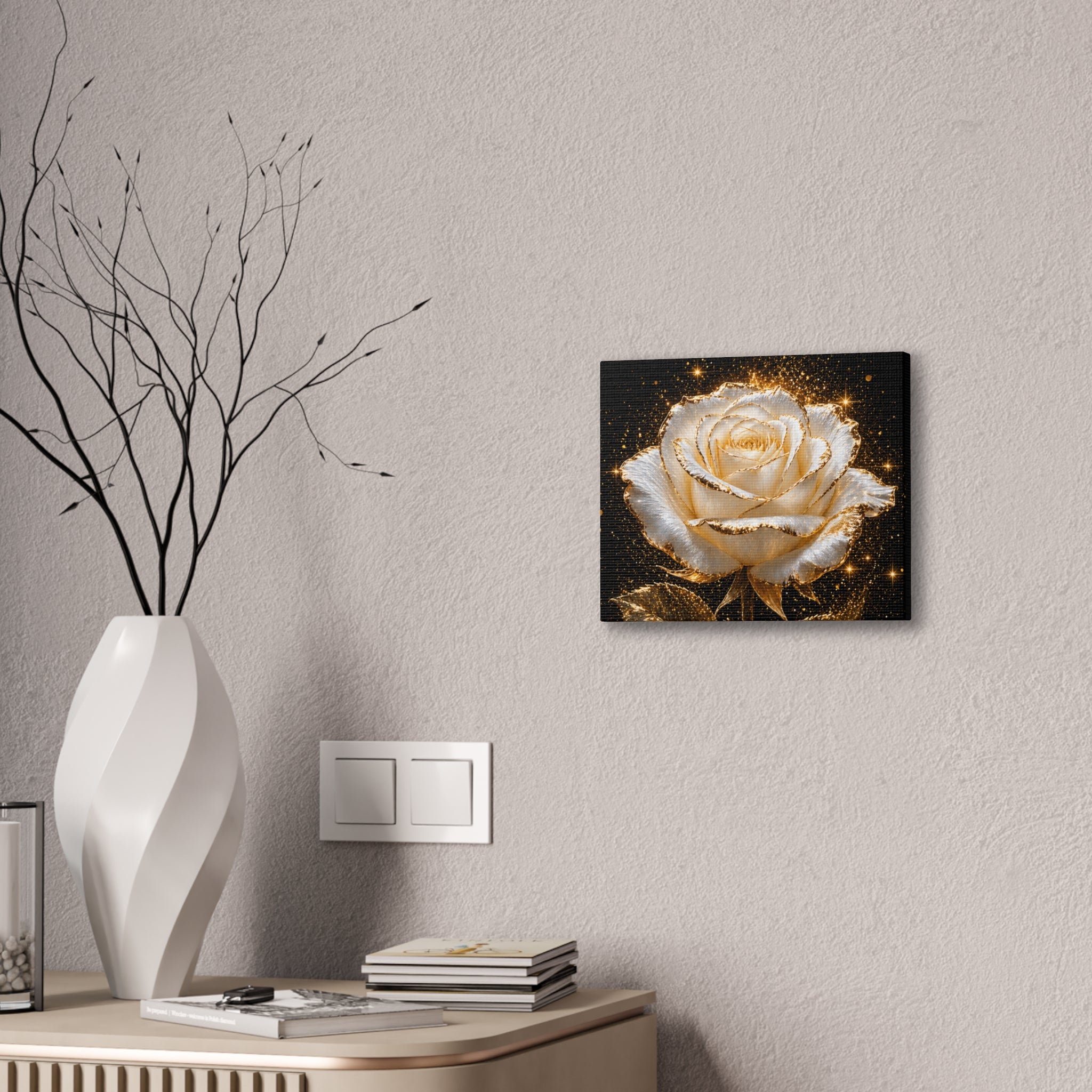 Golden Sparkle Rose Canvas Print — Glam Floral Wall Art