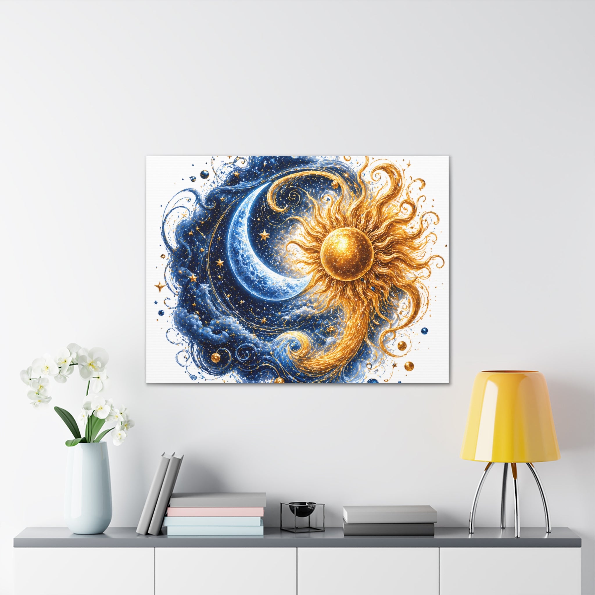 Sun and Moon Wall Art Canvas - Cosmic Celestial Painting