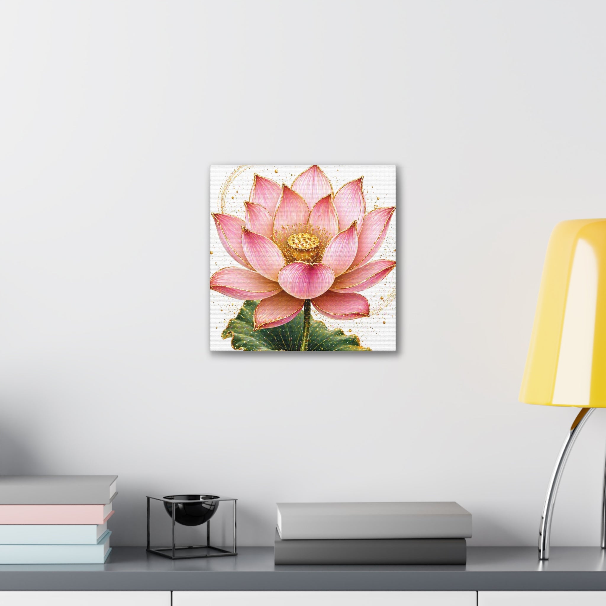 Pink Lotus Canvas Wall Art — Stretched Floral Canvas Print