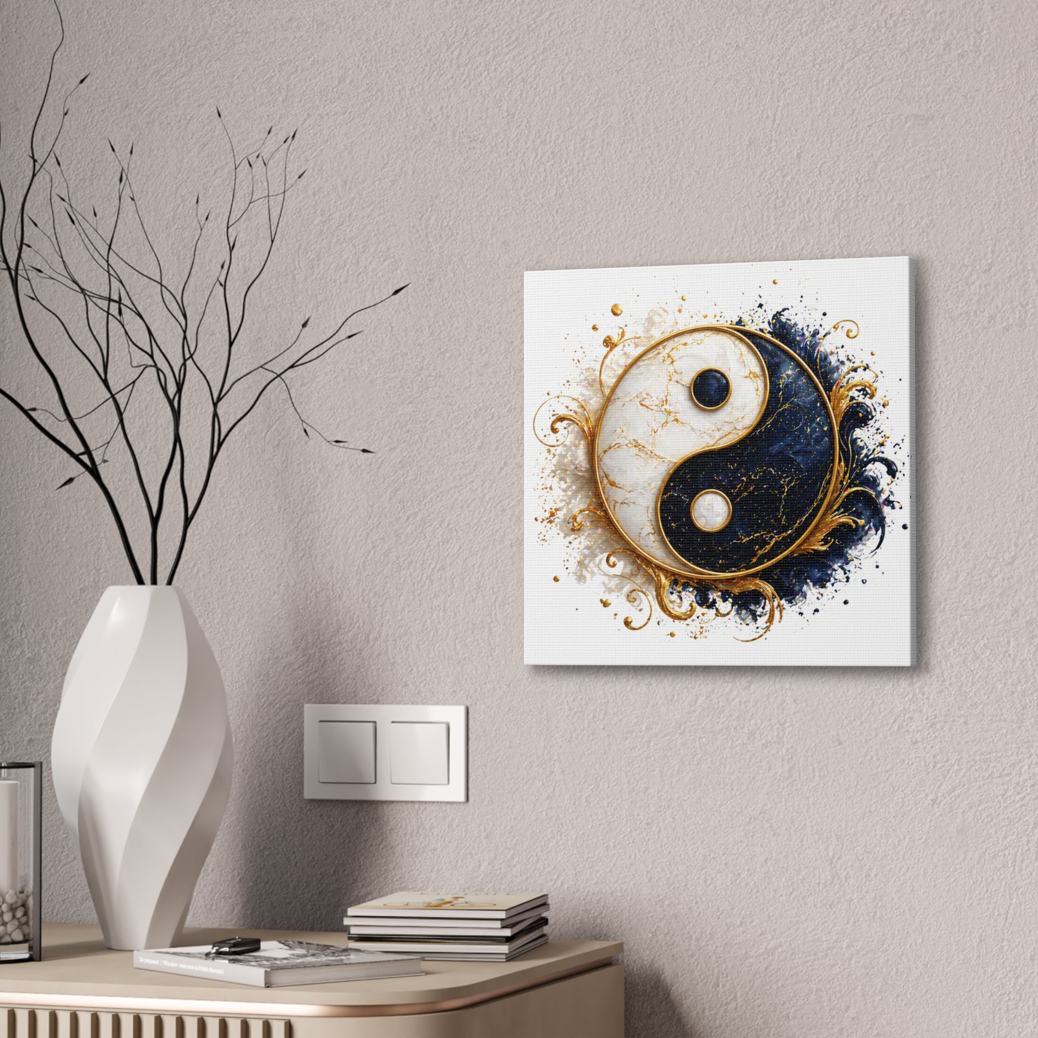 Yin Yang Marble Canvas Wall Art - Gold & Black Spiritual Decor