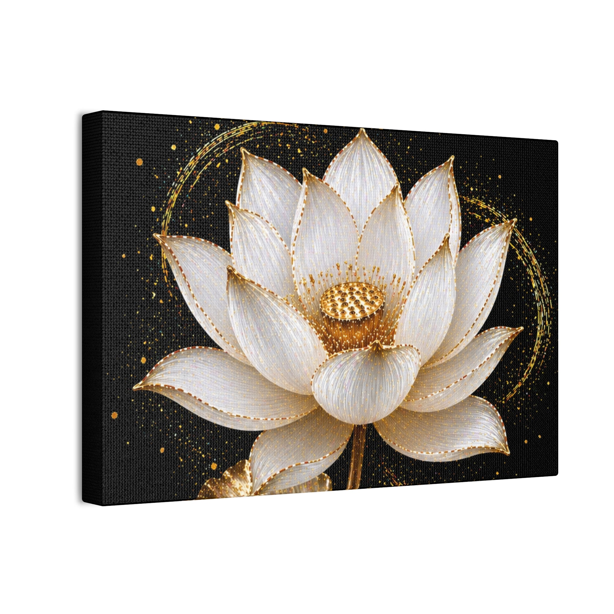 Gold Lotus Canvas Wall Art - Stretched Canvas Floral Print