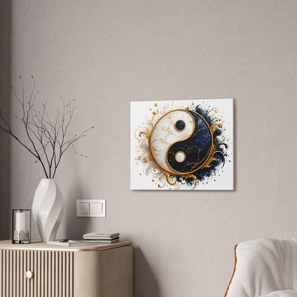 Yin Yang Marble Canvas Wall Art - Gold & Black Spiritual Decor