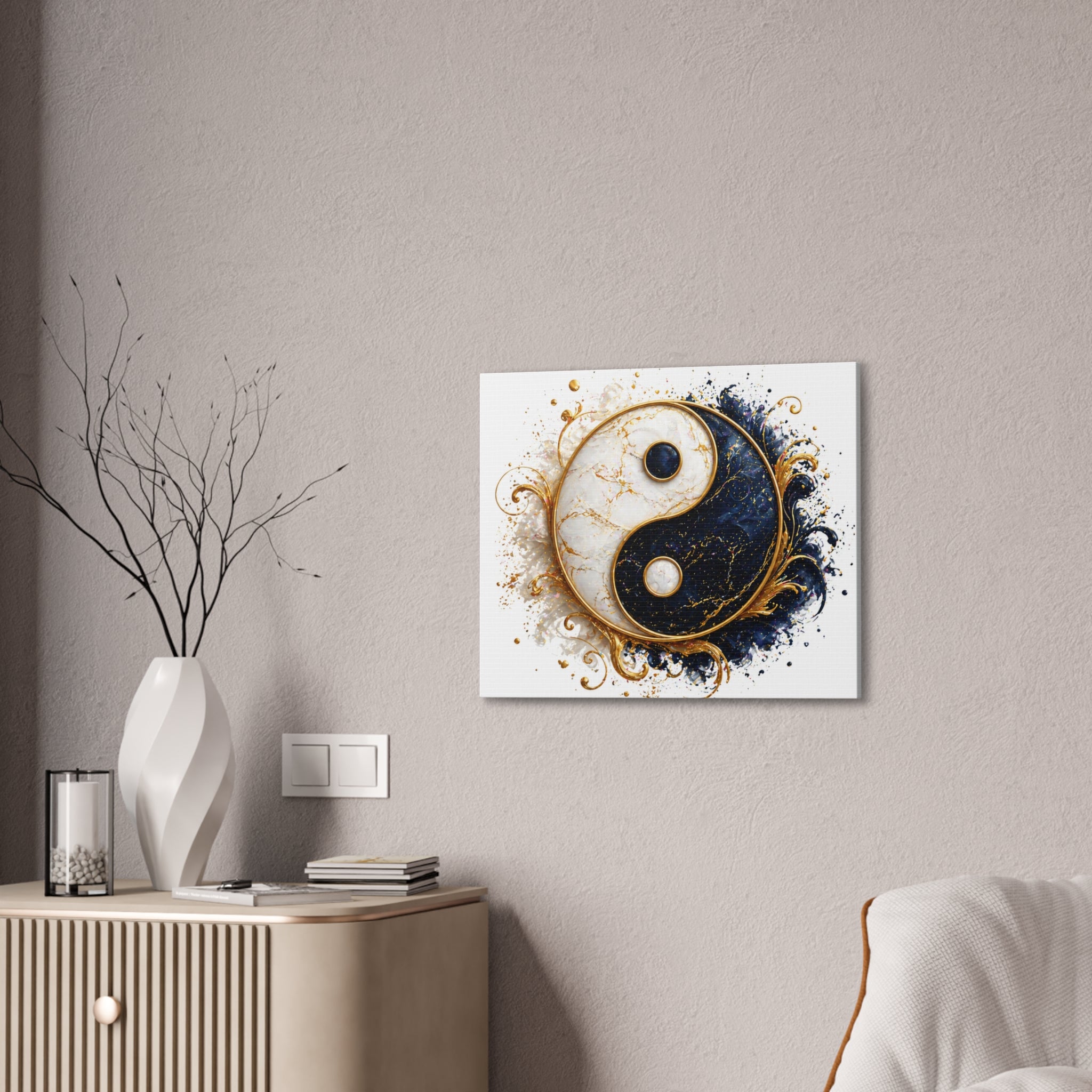 Yin Yang Marble Canvas Wall Art - Gold & Black Spiritual Decor