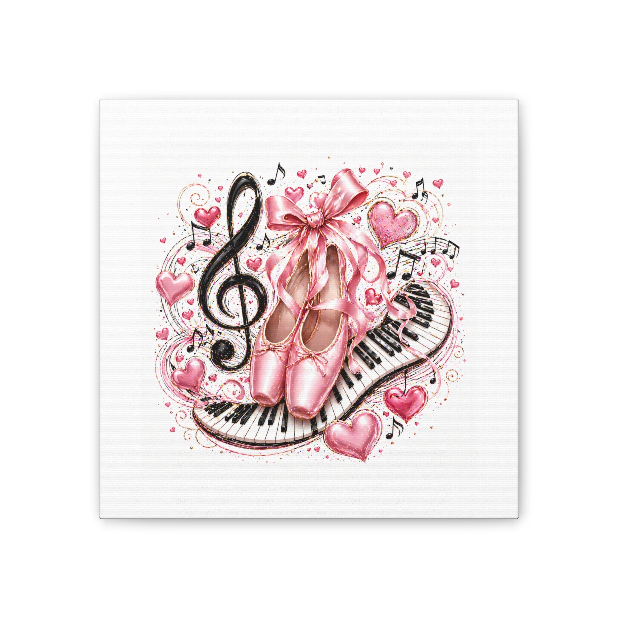 Ballet & Music Canvas Art — Pink Pointe Shoes, Piano Keys & Treble Clef Wall Decor