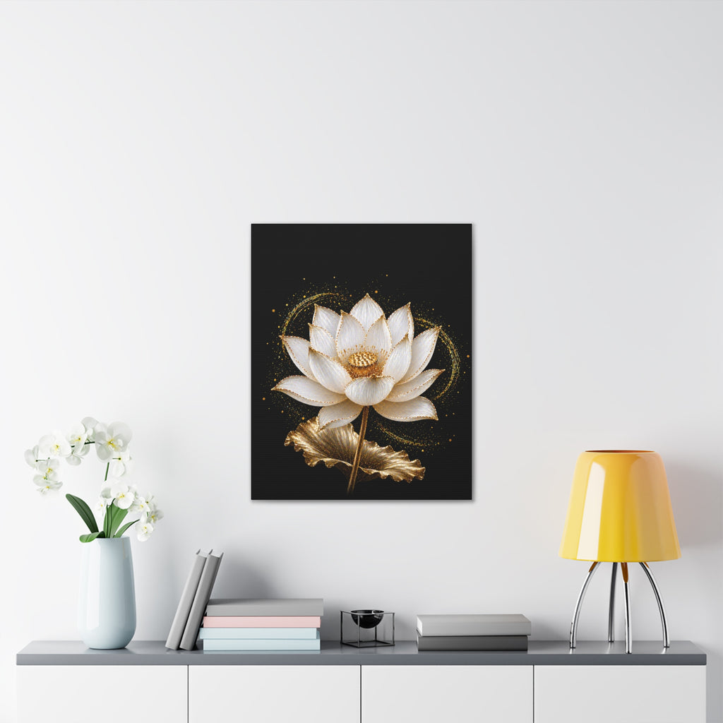 Gold Lotus Canvas Wall Art - Stretched Canvas Floral Print