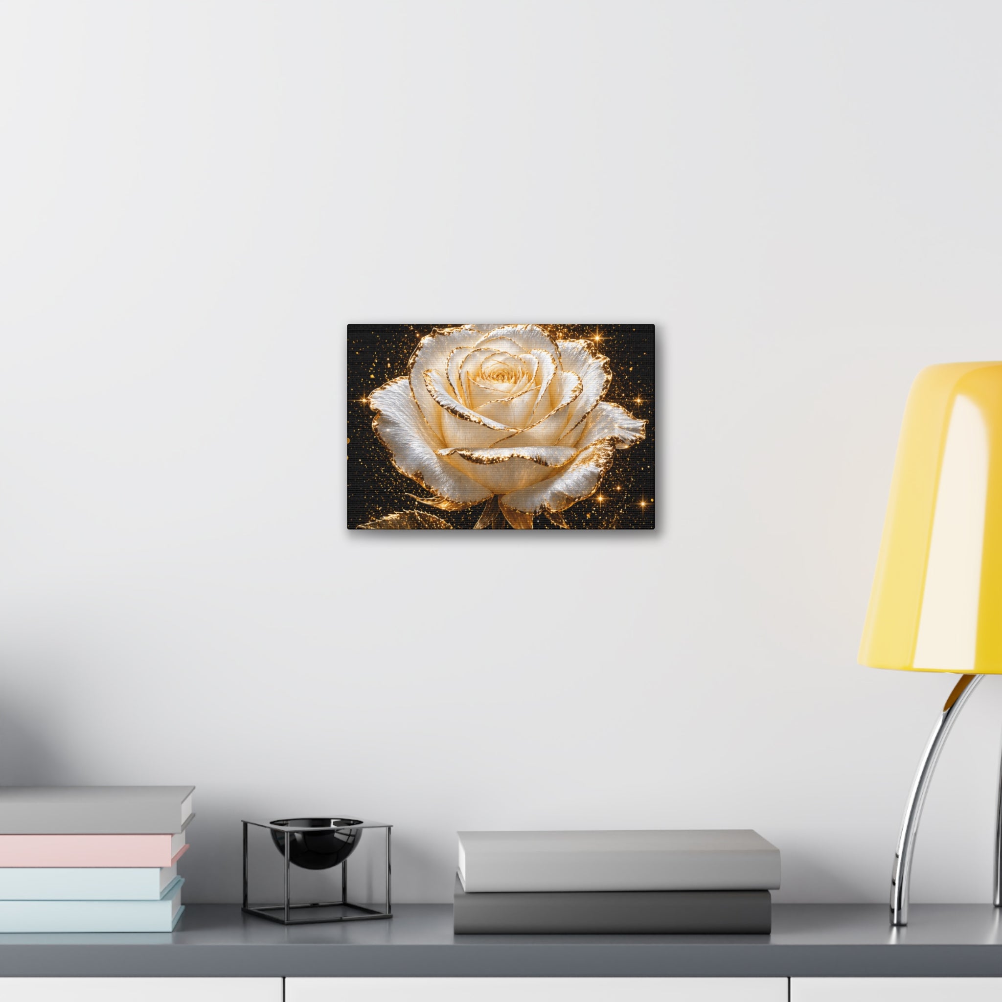 Golden Sparkle Rose Canvas Print — Glam Floral Wall Art
