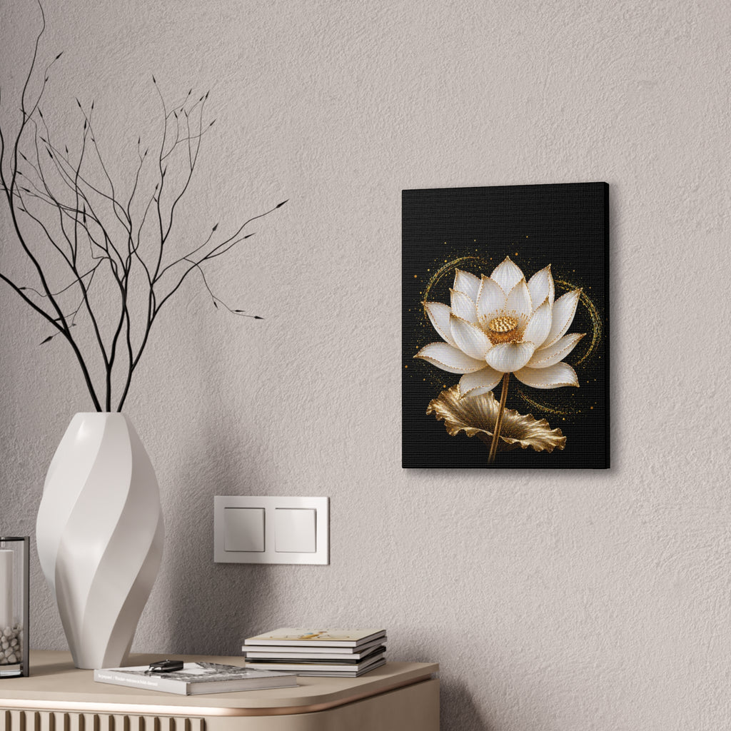 Gold Lotus Canvas Wall Art - Stretched Canvas Floral Print
