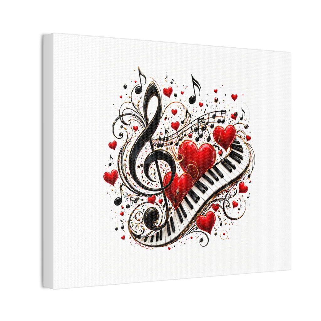Canvas Print - Musical Hearts Treble Clef & Piano Wall Art (Valentine Music Gift)