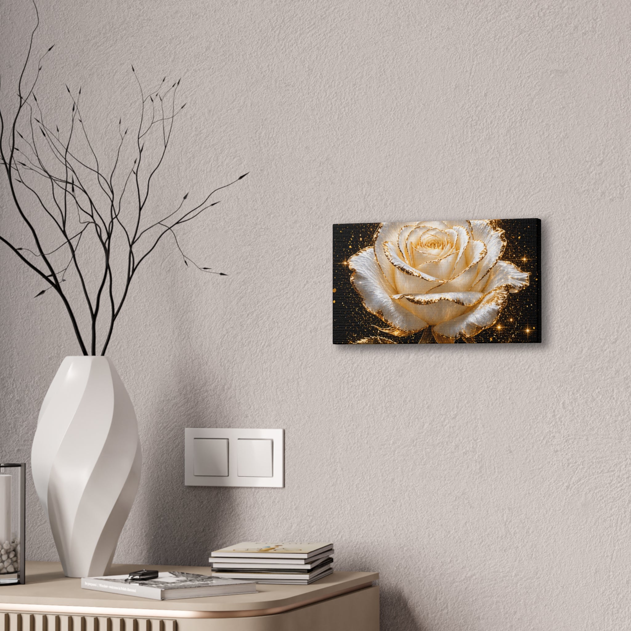 Golden Sparkle Rose Canvas Print — Glam Floral Wall Art