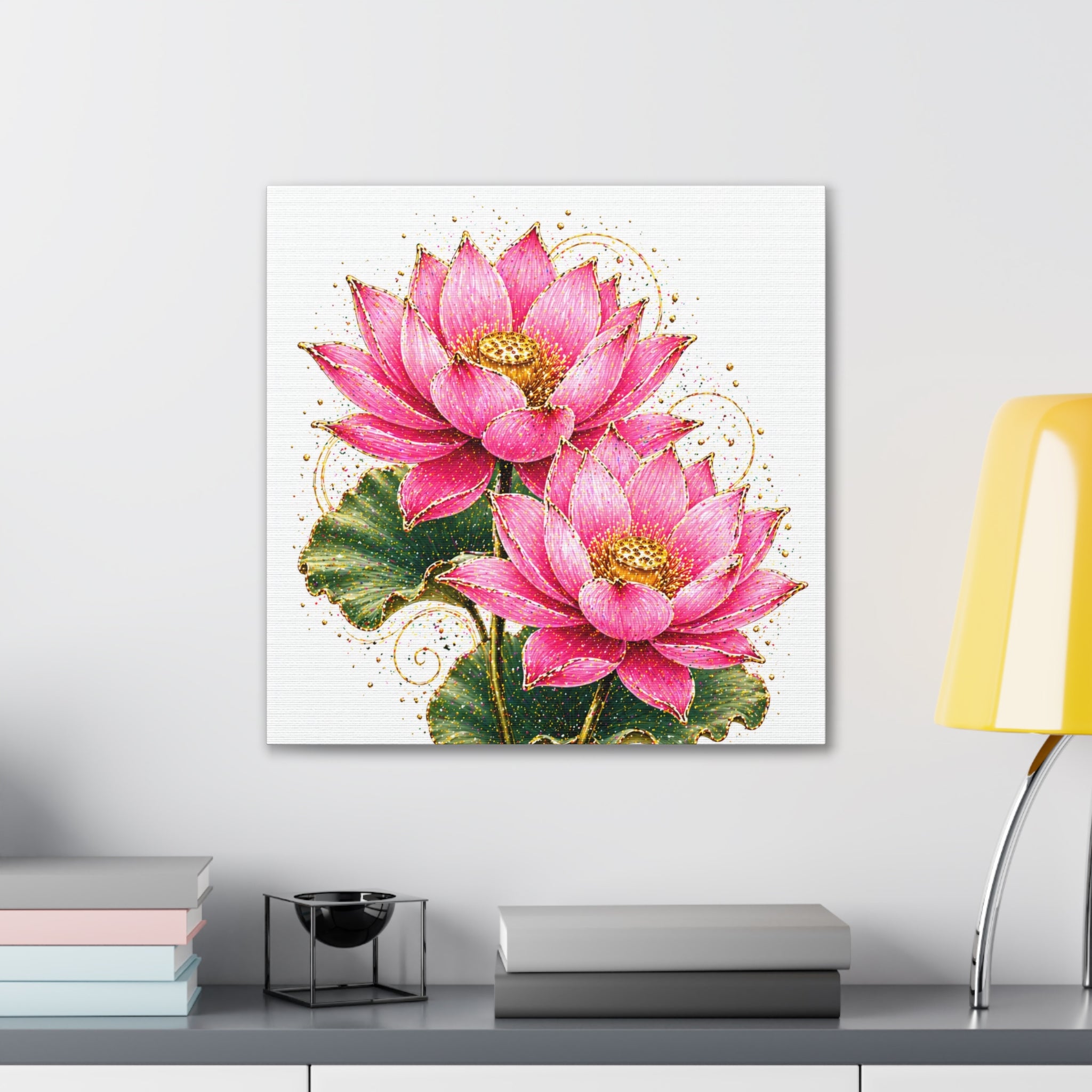 Pink Lotus Canvas Wall Art — Stretched Floral Canvas Print