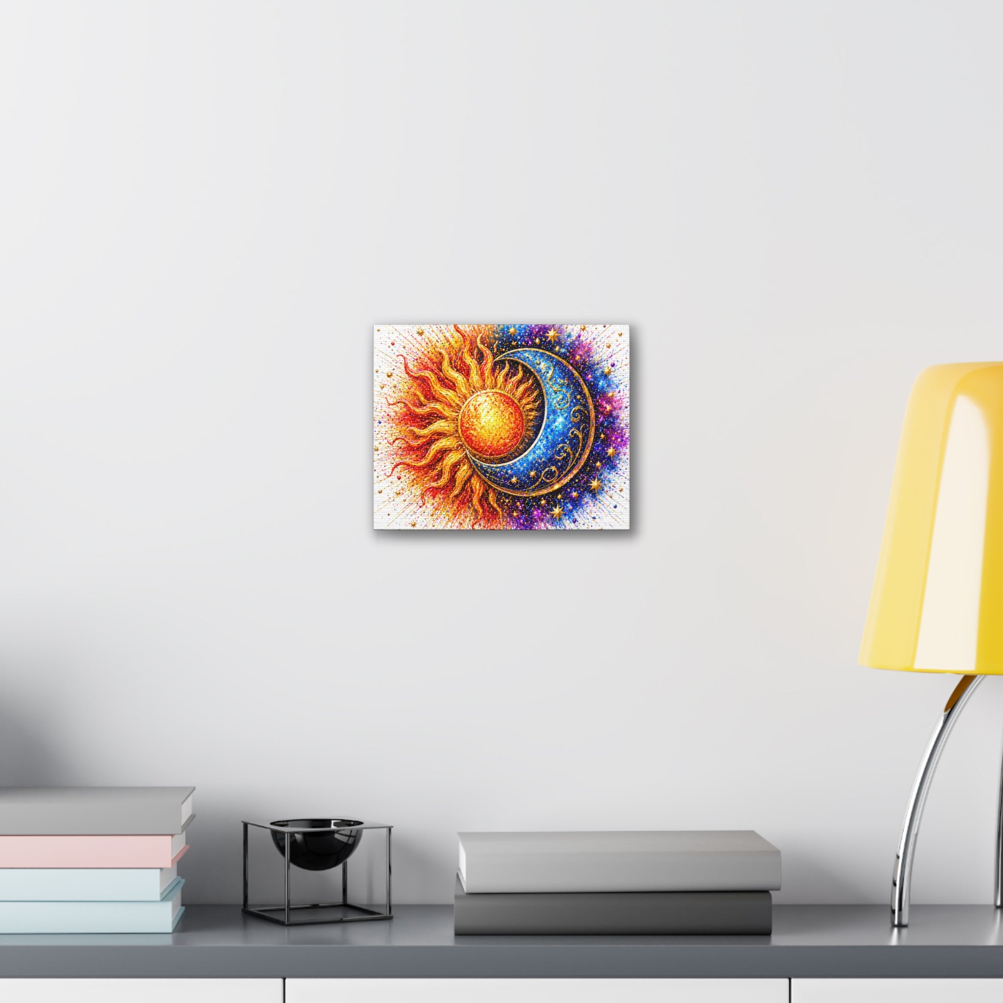 Sun and Moon Wall Art Canvas – Vibrant Celestial Sun & Crescent Moon Stretched Canvas