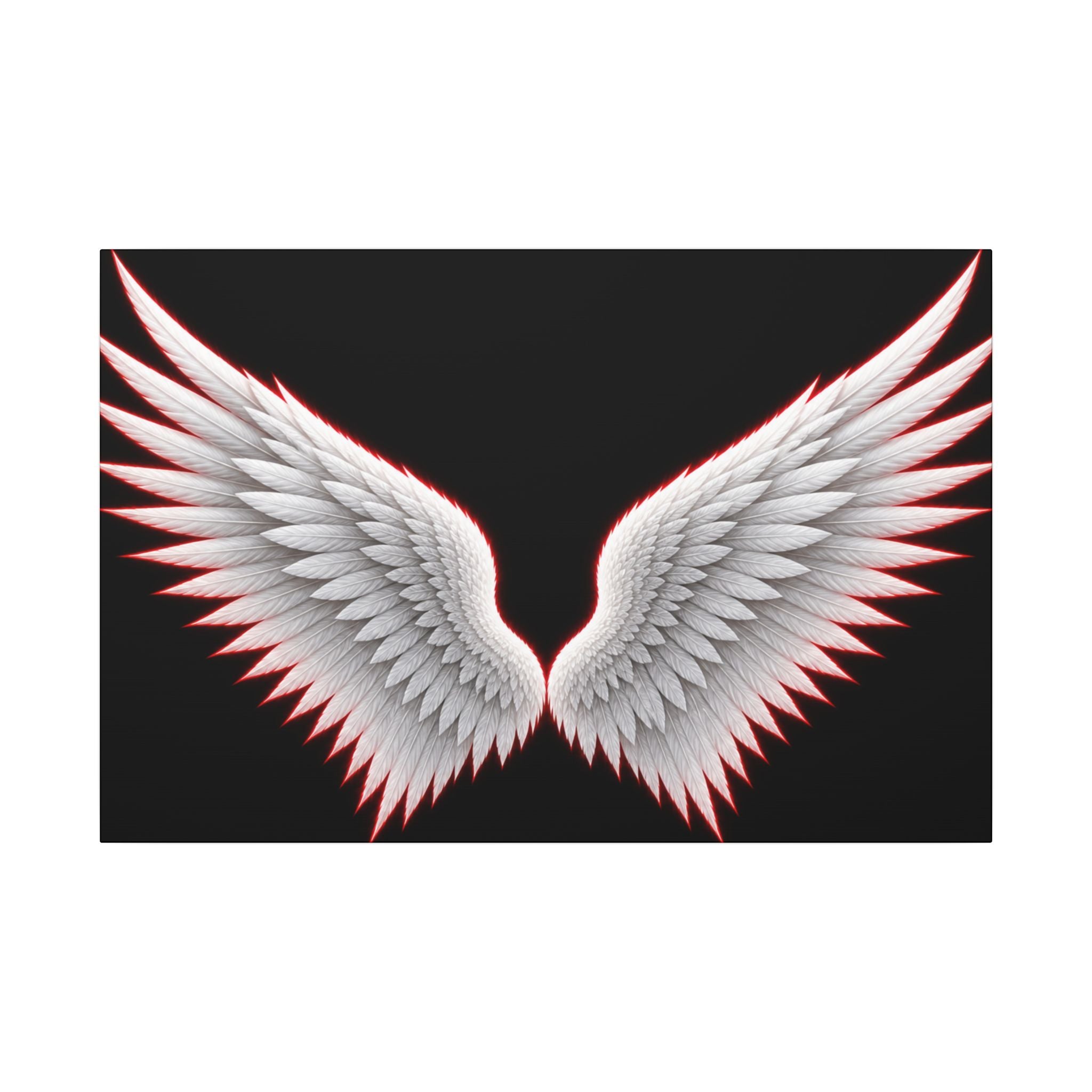 Angel Wings Wall Art Canvas — White Feather Wings on Black Matte Stretched Canvas