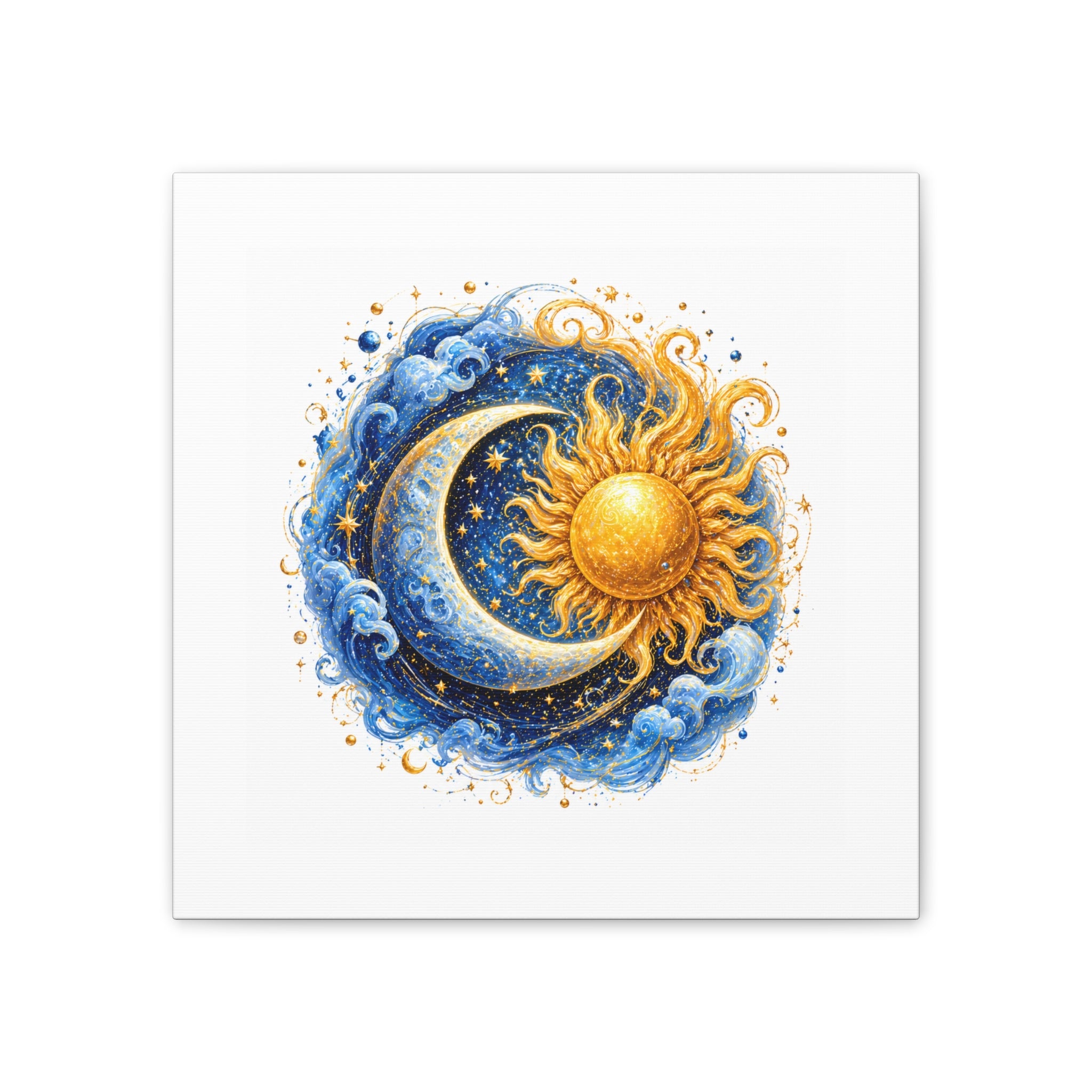 Sun and Moon Wall Art Canvas — Celestial Sun & Crescent Moon Stretched Canvas
