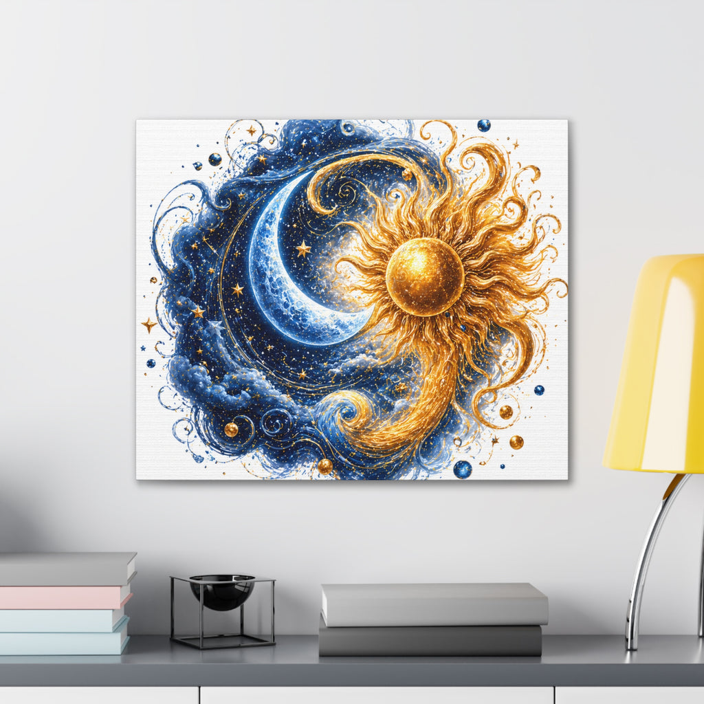 Sun and Moon Wall Art Canvas - Cosmic Celestial Painting