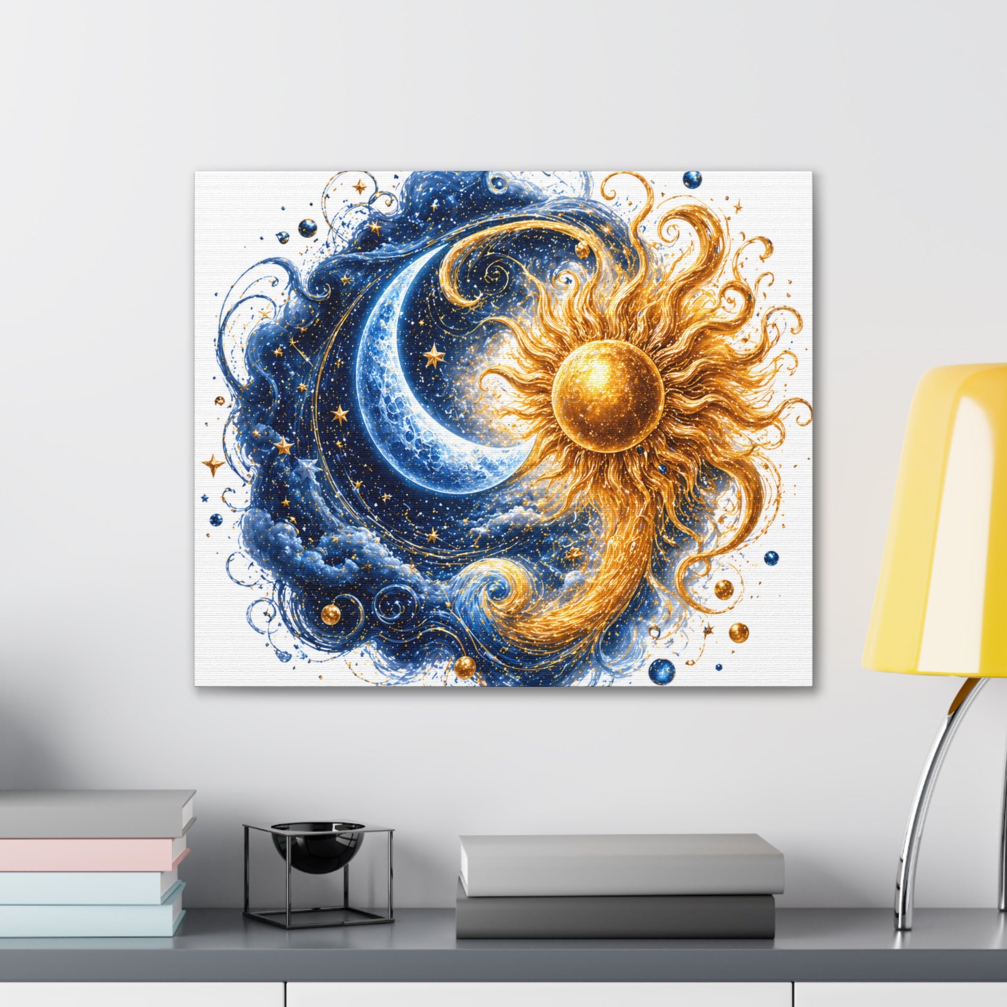 Sun and Moon Wall Art Canvas - Cosmic Celestial Painting
