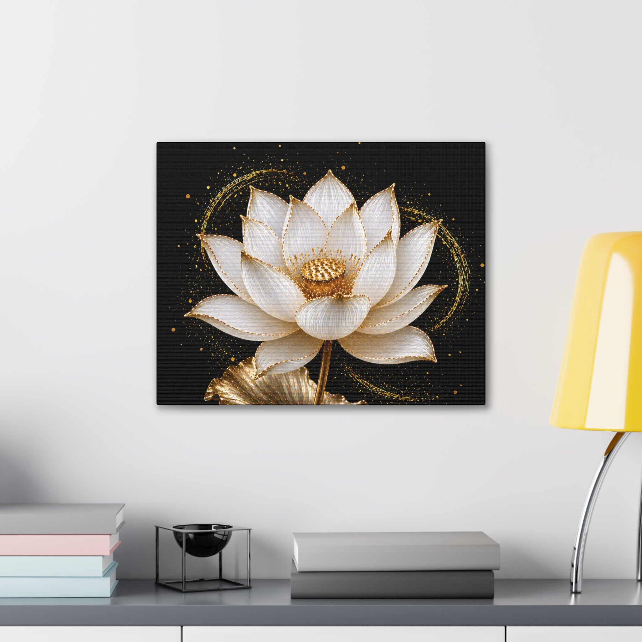 Gold Lotus Canvas Wall Art - Stretched Canvas Floral Print