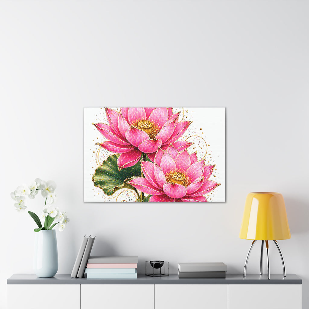Pink Lotus Canvas Wall Art — Stretched Floral Canvas Print