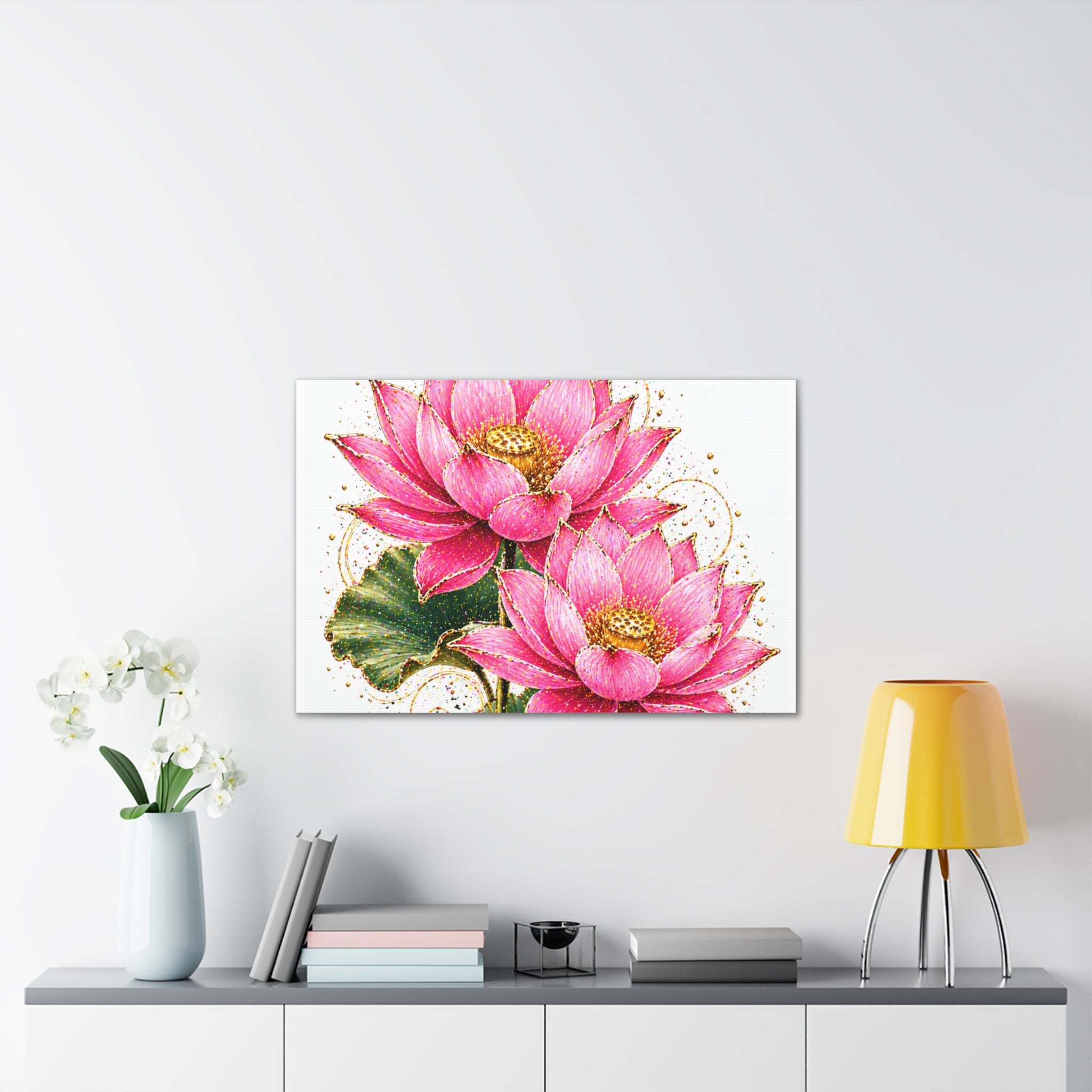 Pink Lotus Canvas Wall Art — Stretched Floral Canvas Print