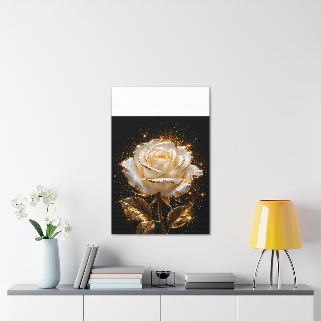 Golden Sparkle Rose Canvas Print — Glam Floral Wall Art