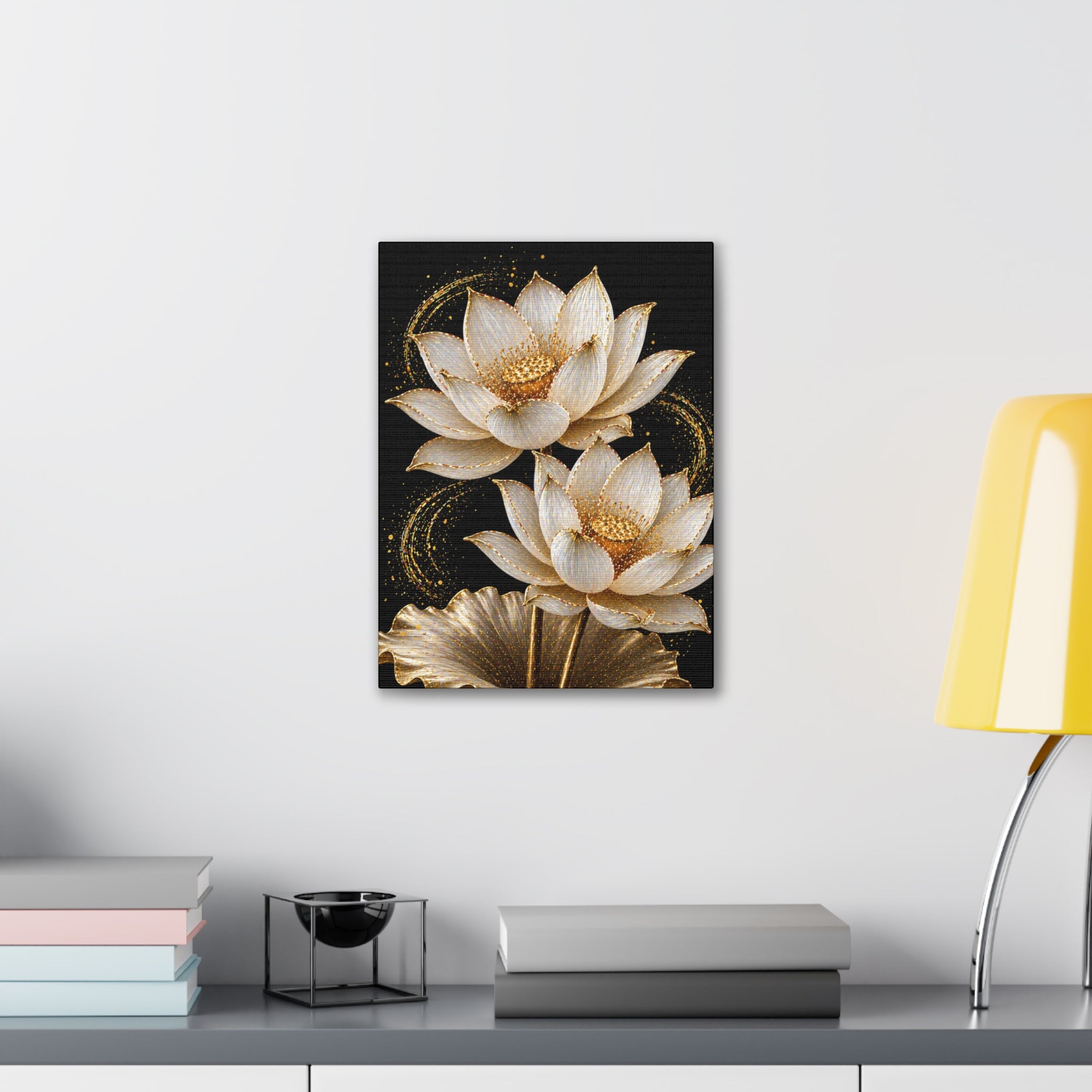 Golden Lotus Canvas Print — Elegant Floral Wall Art