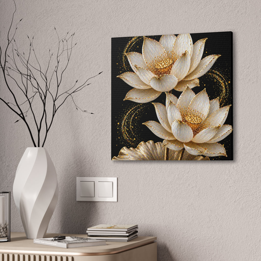 Golden Lotus Canvas Print — Elegant Floral Wall Art