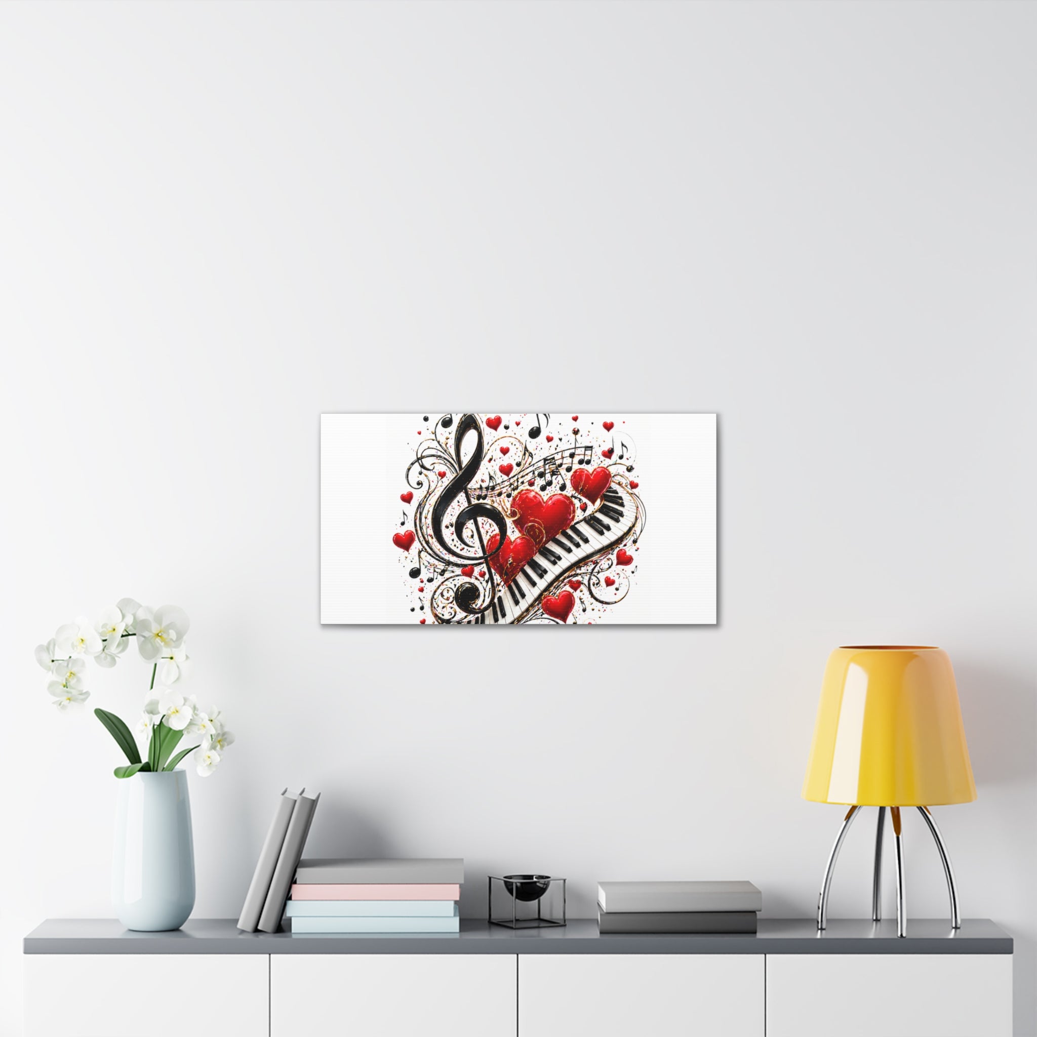 Canvas Print - Musical Hearts Treble Clef & Piano Wall Art (Valentine Music Gift)